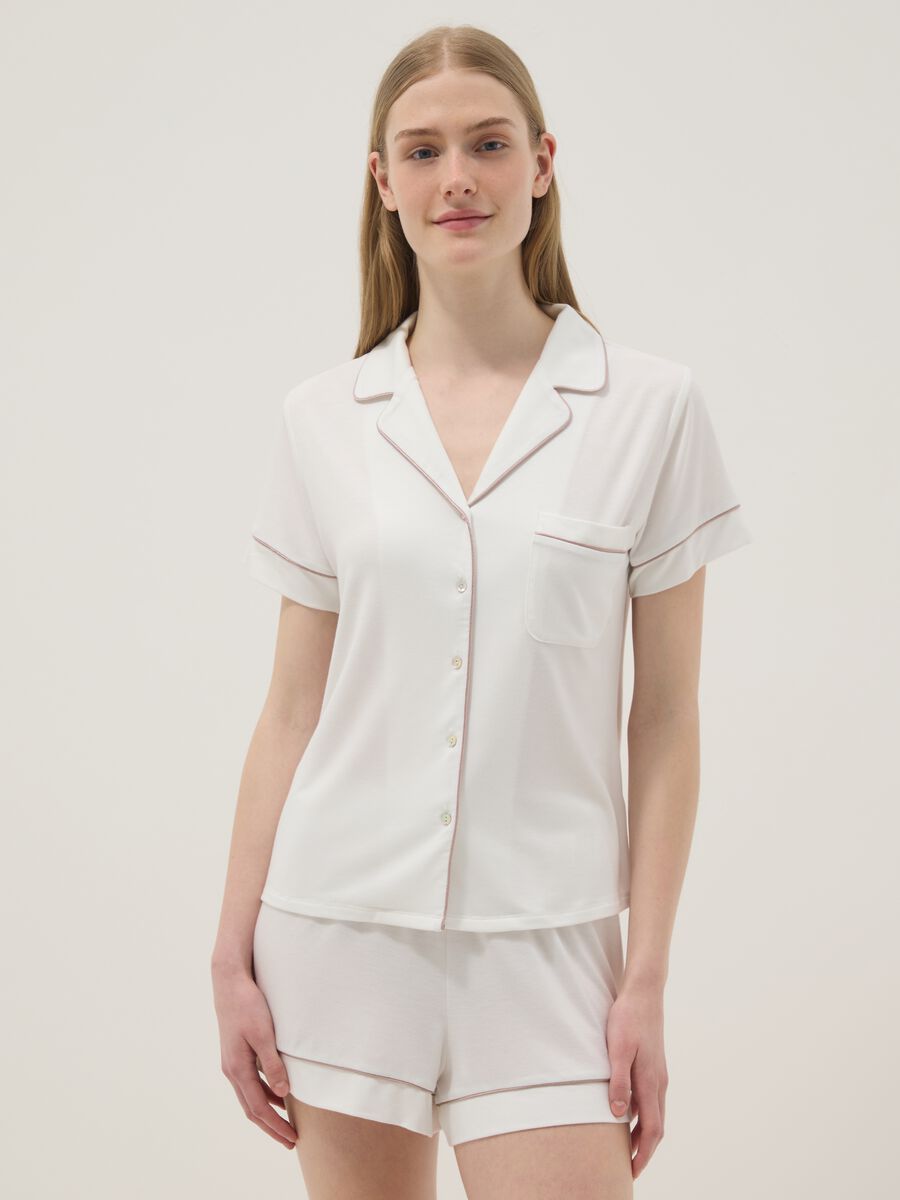 Regular fit white stretch viscose blend pyjama top_2