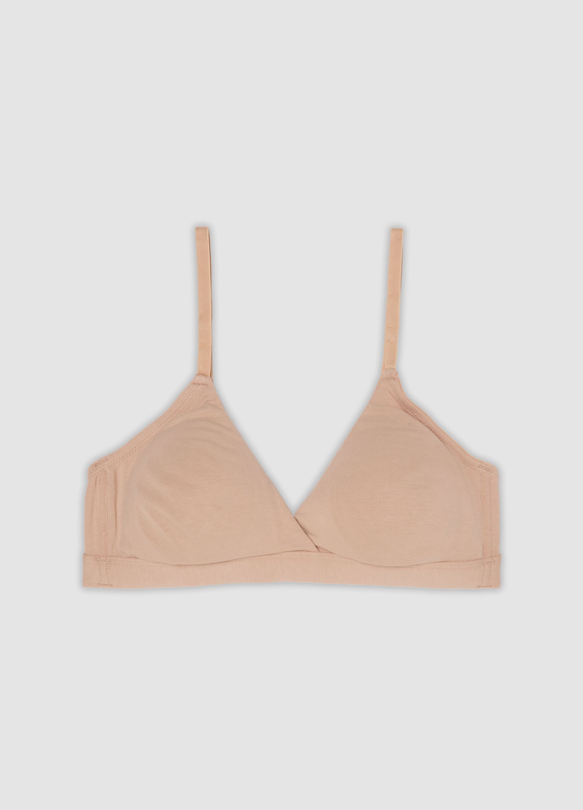 Beige organic cotton and stretch viscose triangle bra