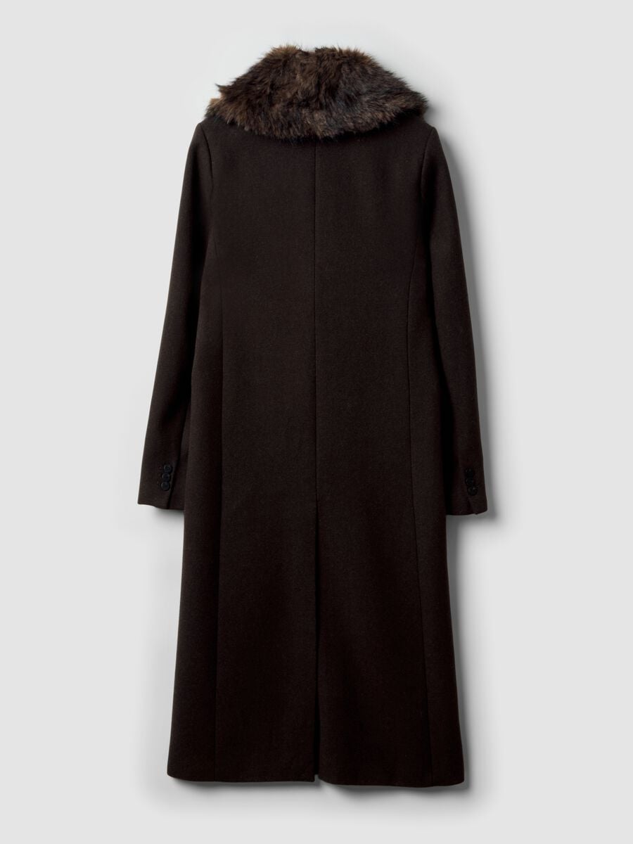 Long brown wool and viscose-blend coat with contrasting collar_6