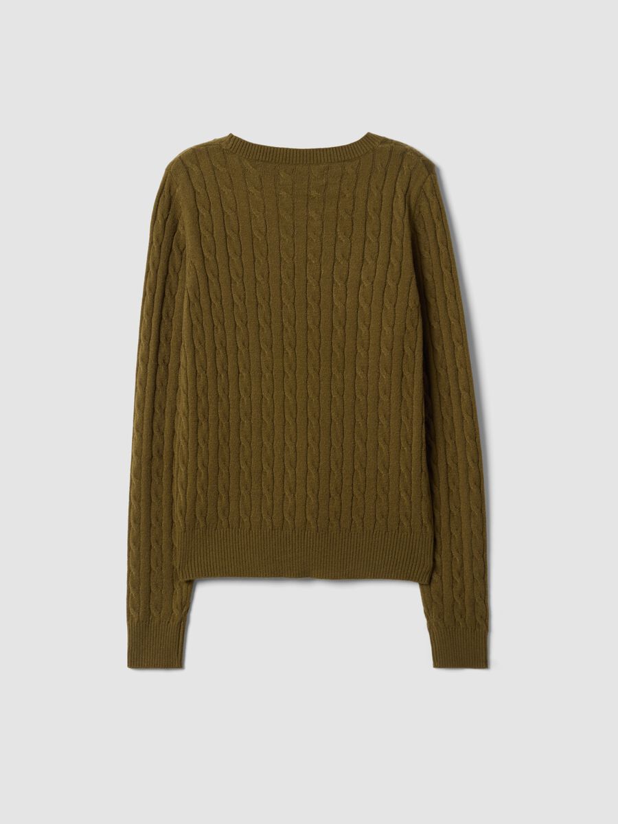 Olive green cable-knit crew neck jumper, regular fit_6