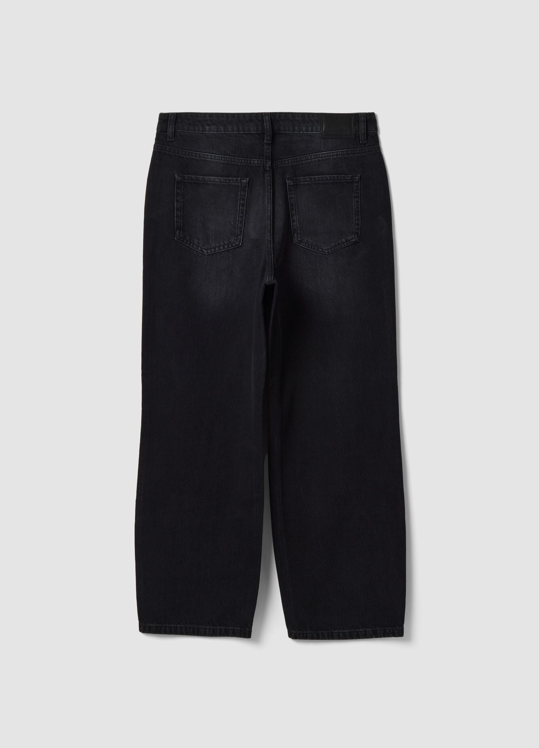 Black cotton denim wide-leg jeans