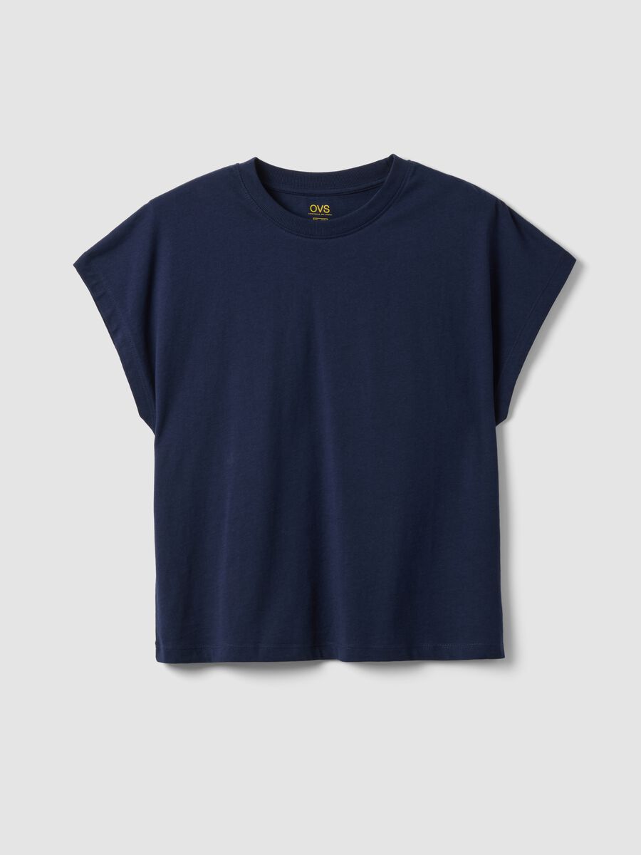 Blaue, figurbetonte T-Shirt mit kurzen &Auml;rmeln aus reiner Baumwolle_4