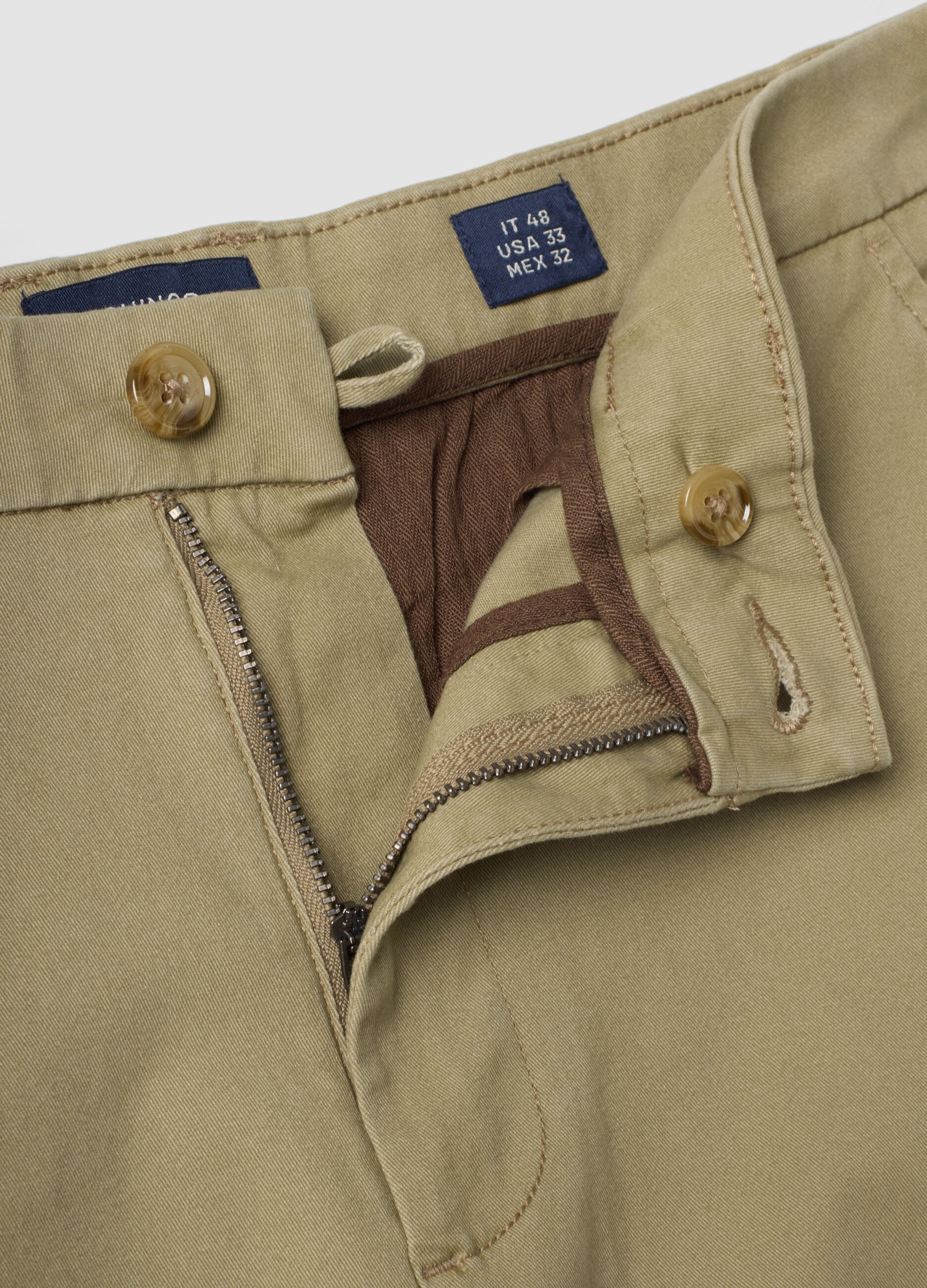 Pantaloni chino beige in twill di cotone elasticizzato slim fit
