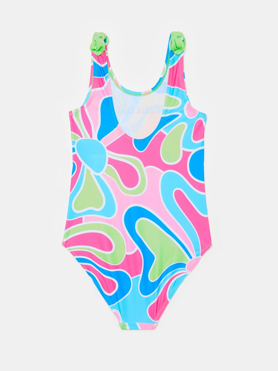 One-piece swimsuit with flowers print and logo_1