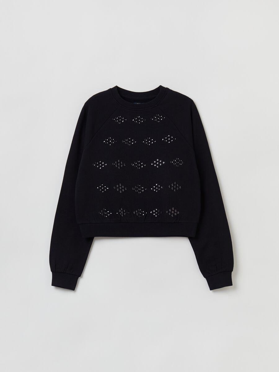 Cropped sweatshirt with sequinned applications_0