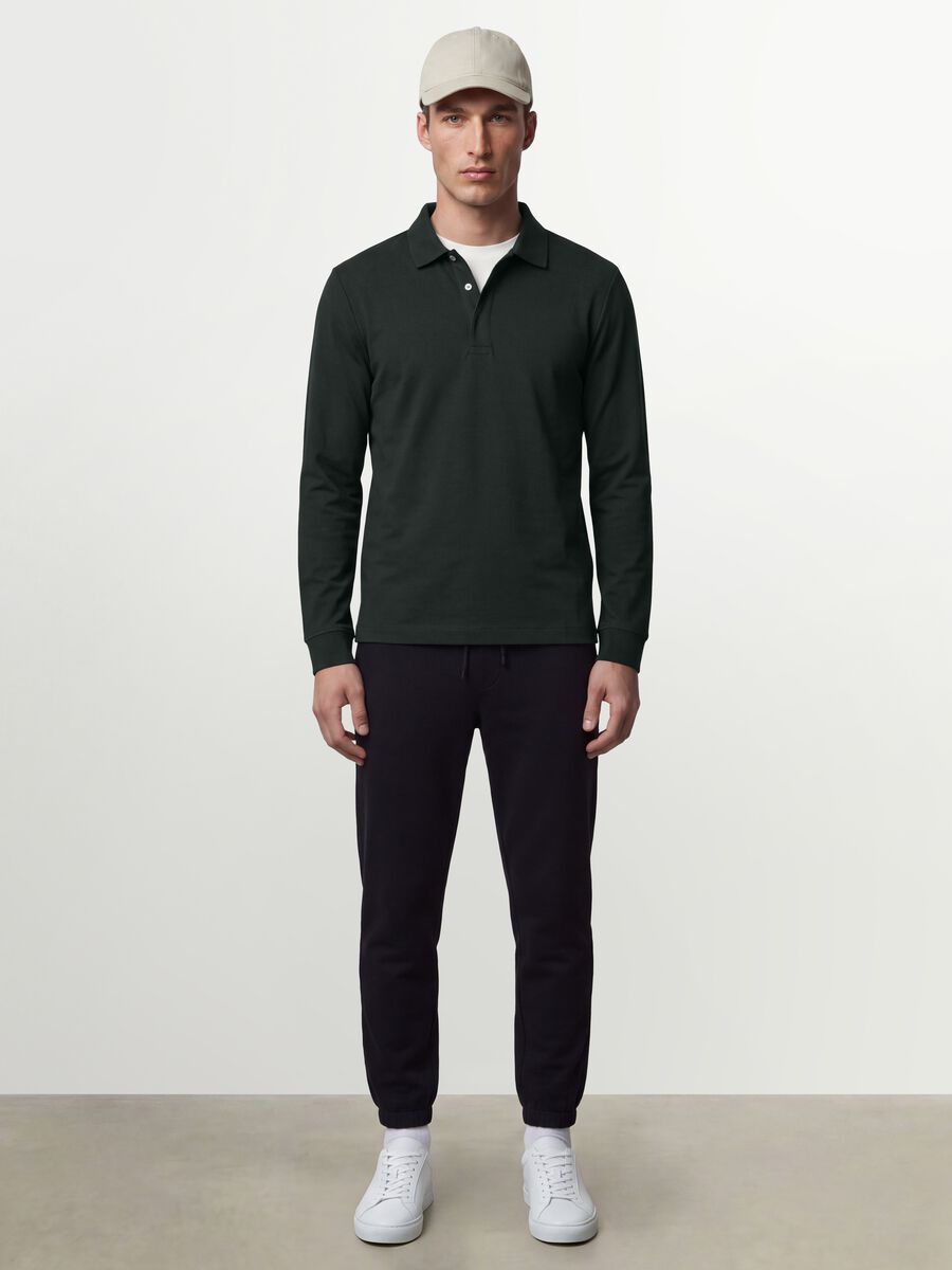 Grey long-sleeve stretch cotton polo shirt, regular fit_1