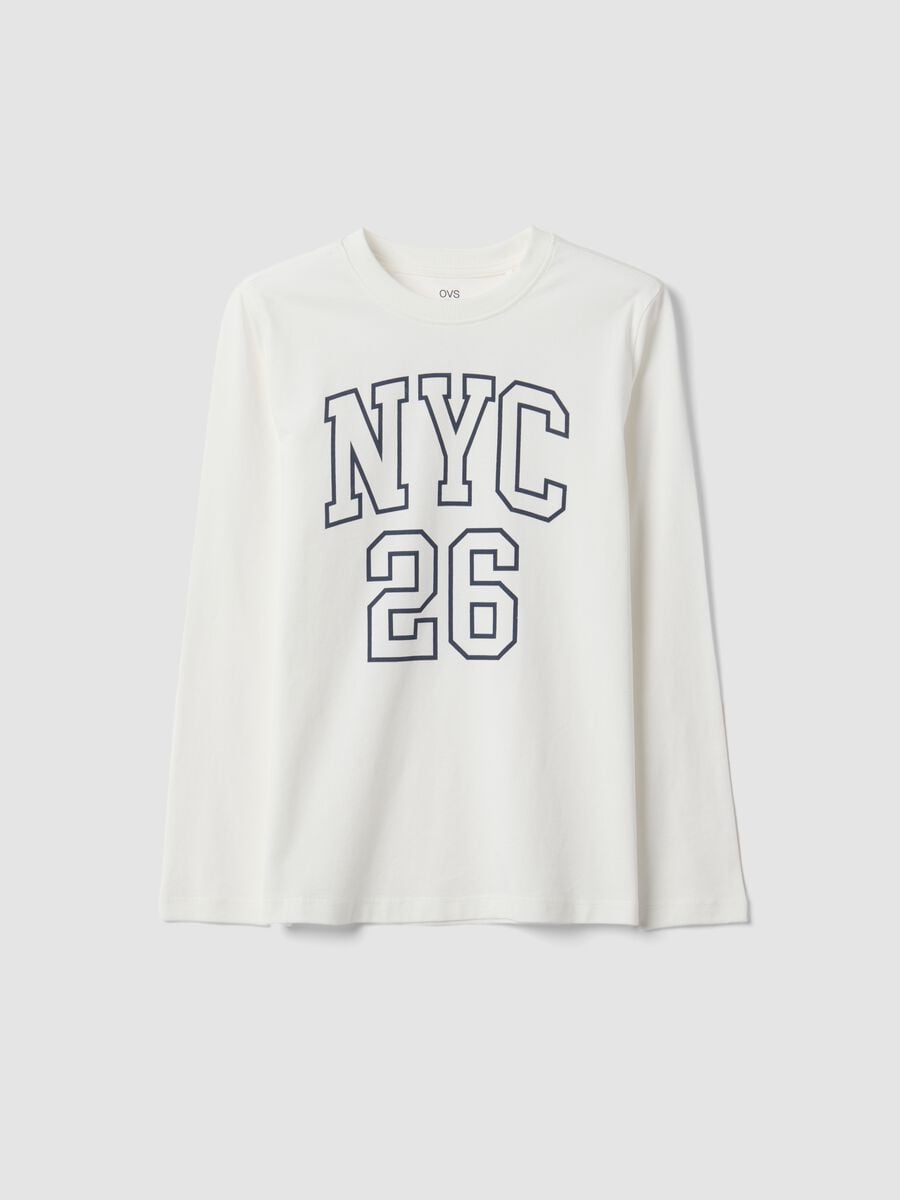 White organic cotton graphic print T-shirt for boys_0