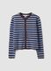 Cardigan azzurro girocollo in misto lyocell e lana a righe over fit_0