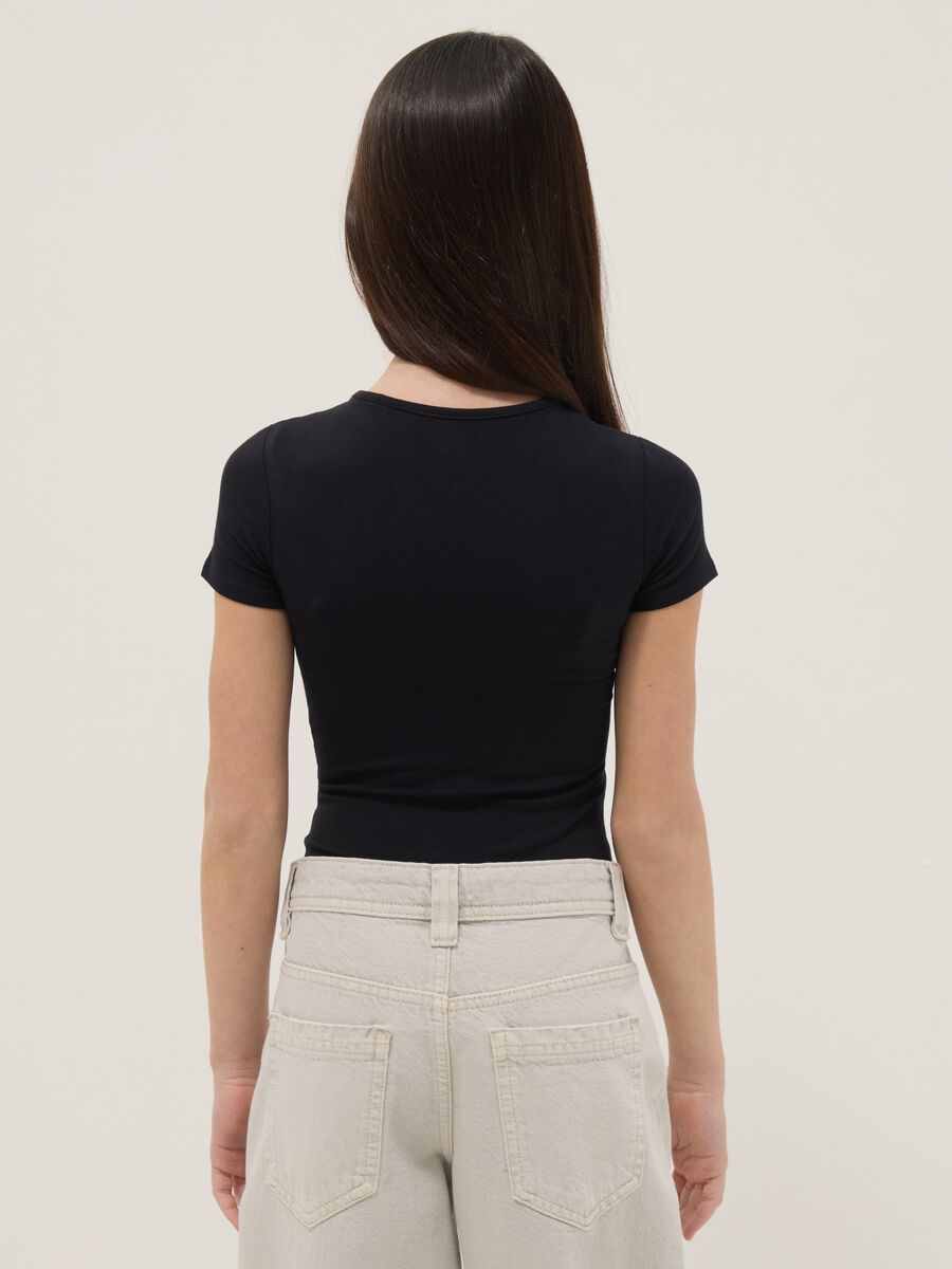 Girls' fitted black stretch cotton bodysuit_1