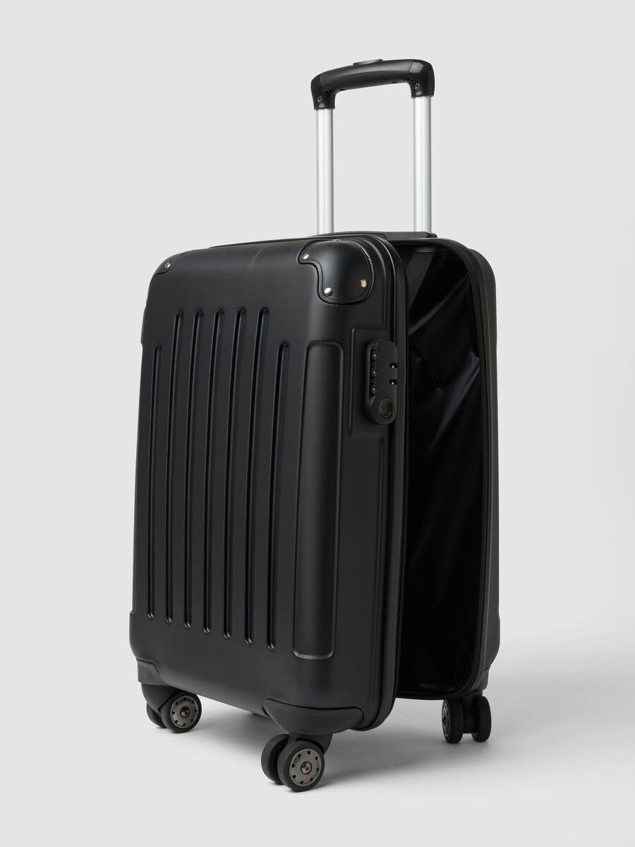 Black hard-shell travel suitcase with wheels_2