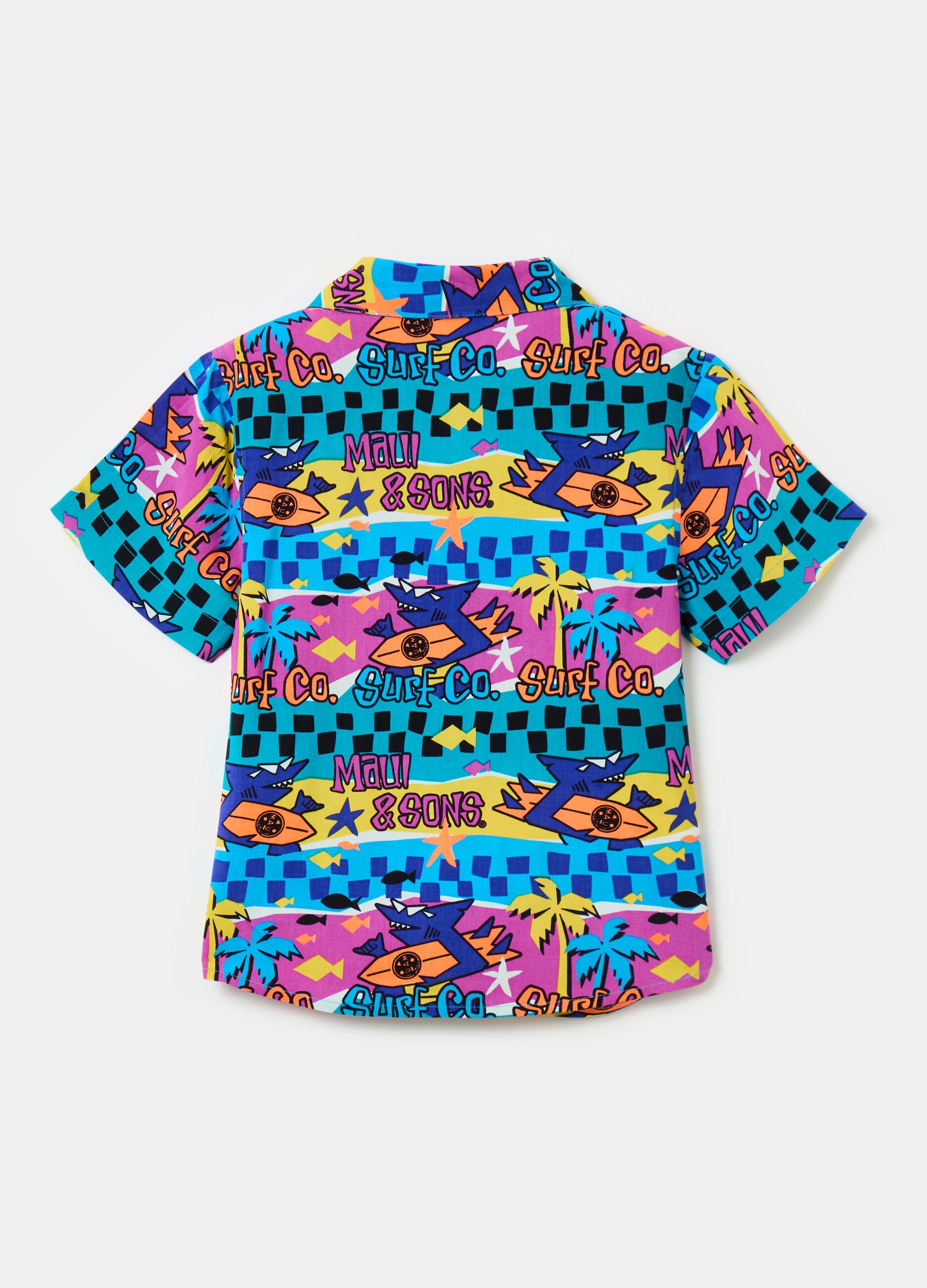 Short-sleeved shirt with multicoloured print