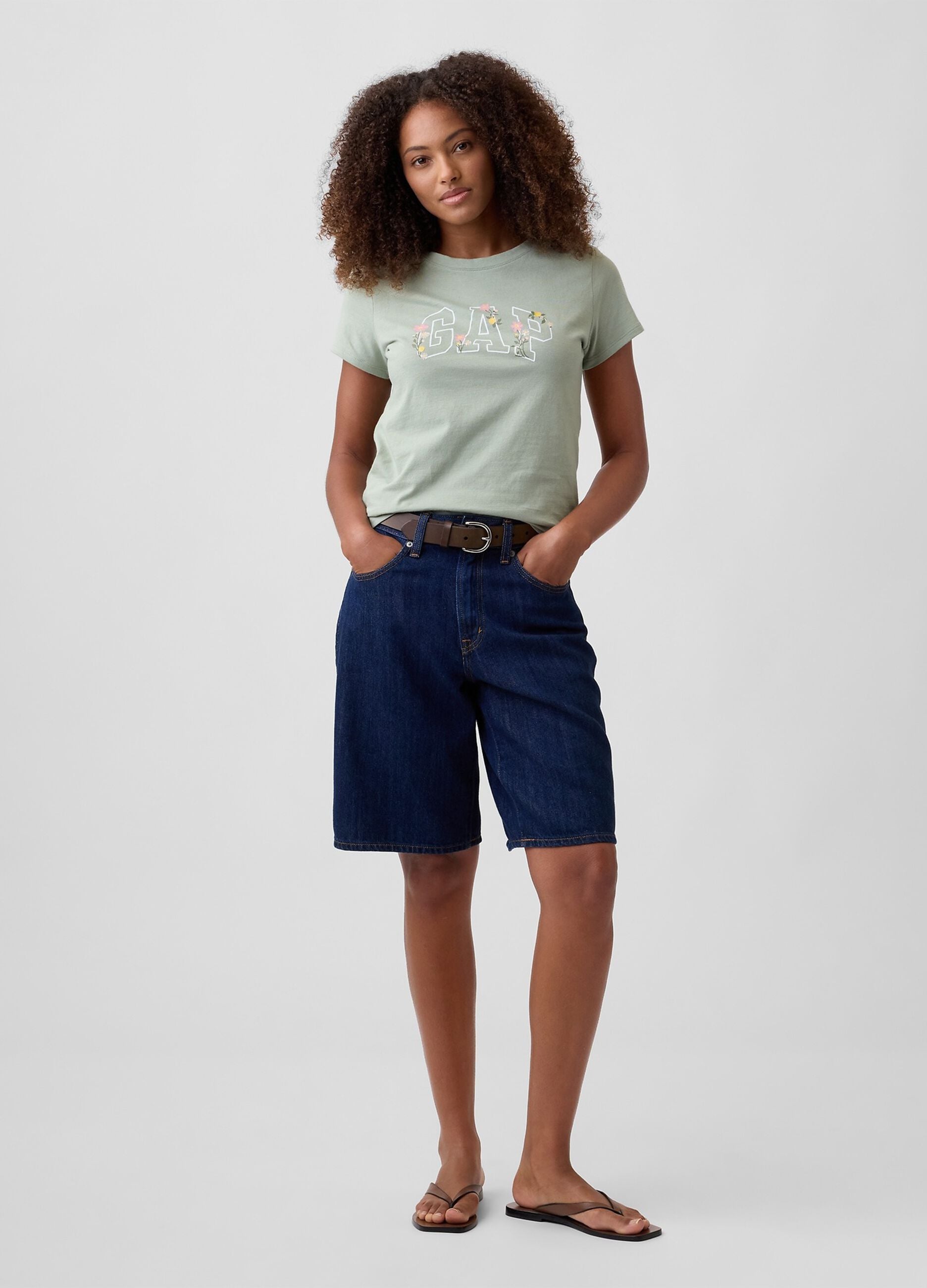 Sage green pure cotton T-shirt with floral GAP logo