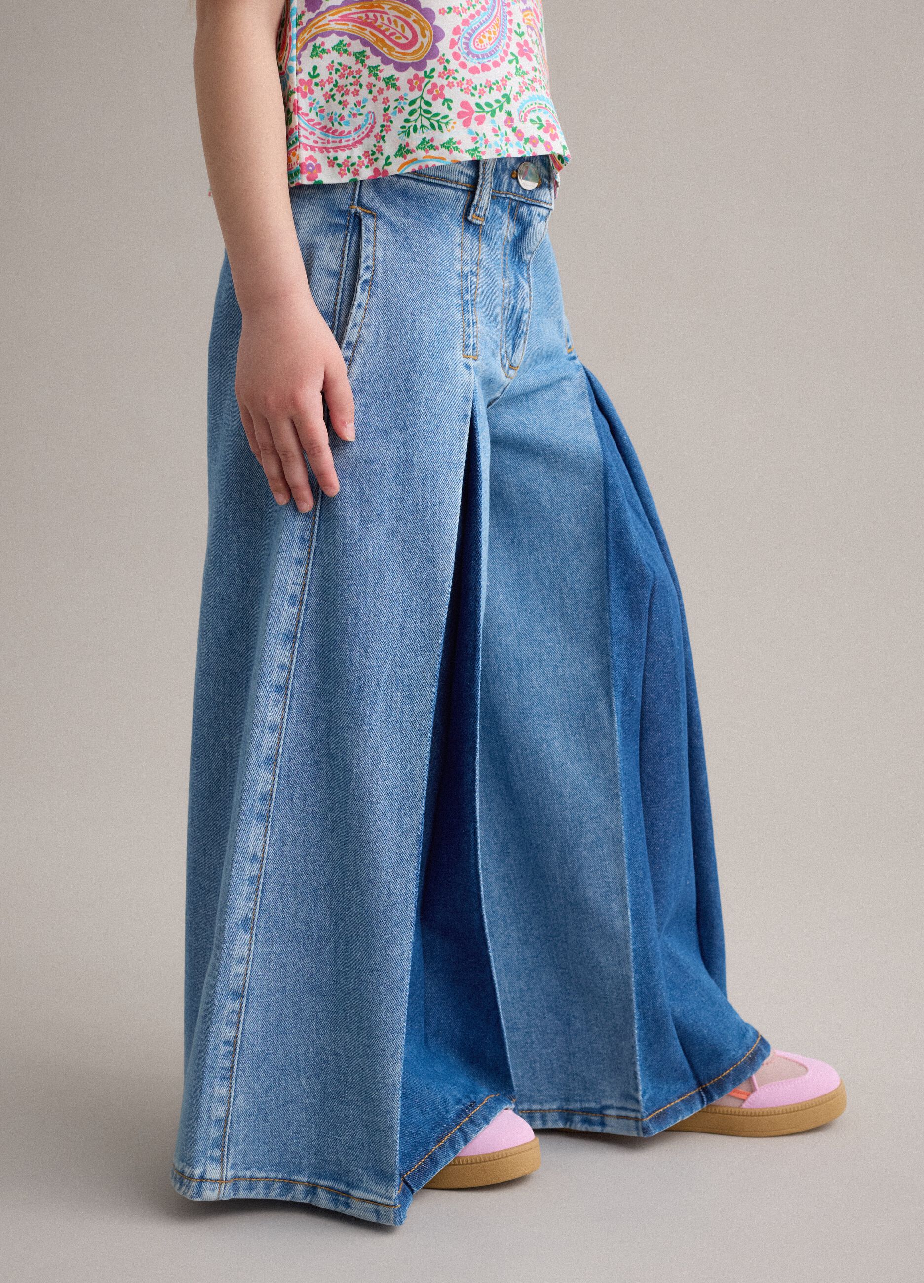 Girls' Pure Cotton Denim Super Wide Leg Jeans