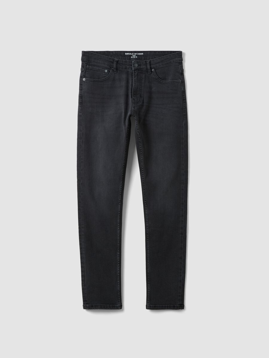 Schwarze Slim-Fit-Jeans aus Stretch-Baumwoll-Denim_0