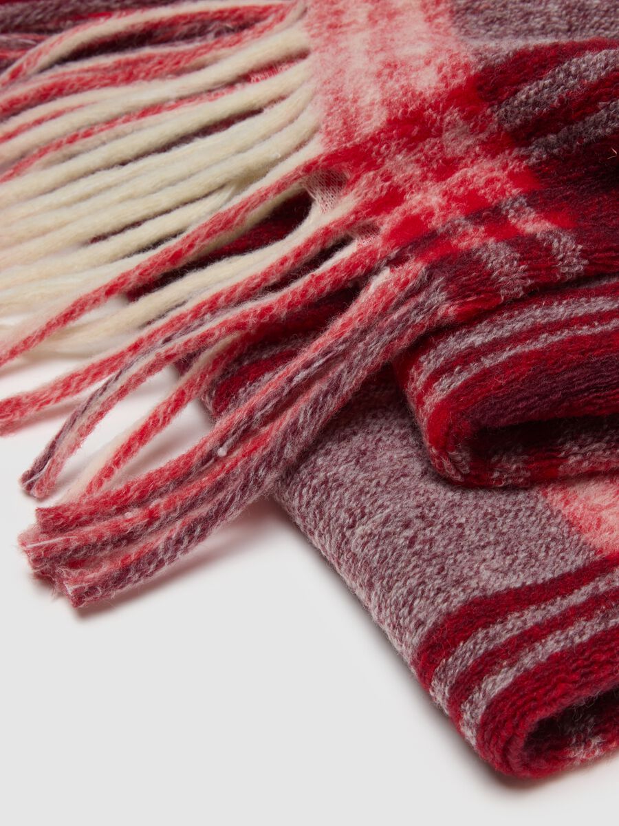 Manta de mistura de l&atilde; aos quadrados multicolor com franjas_2