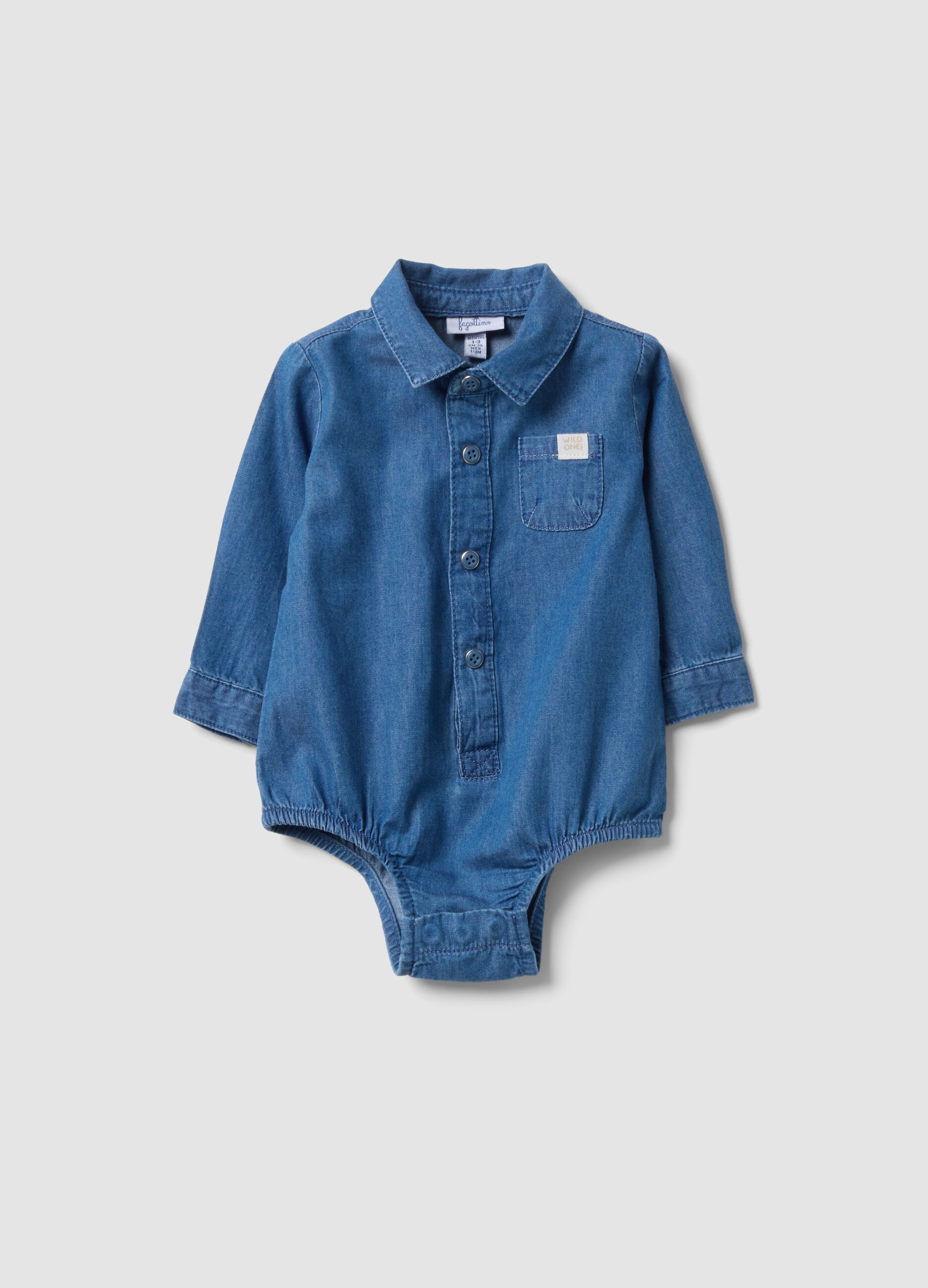 Body blu in puro cotone con girocollo