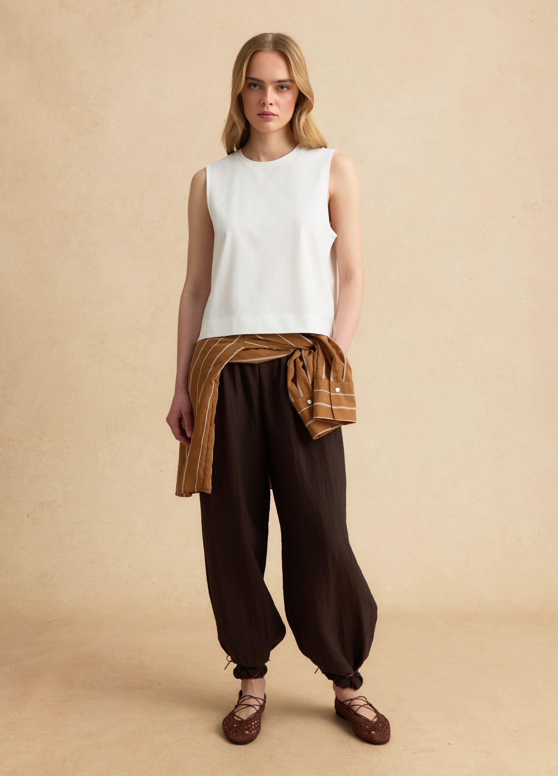White cotton-blend tank top