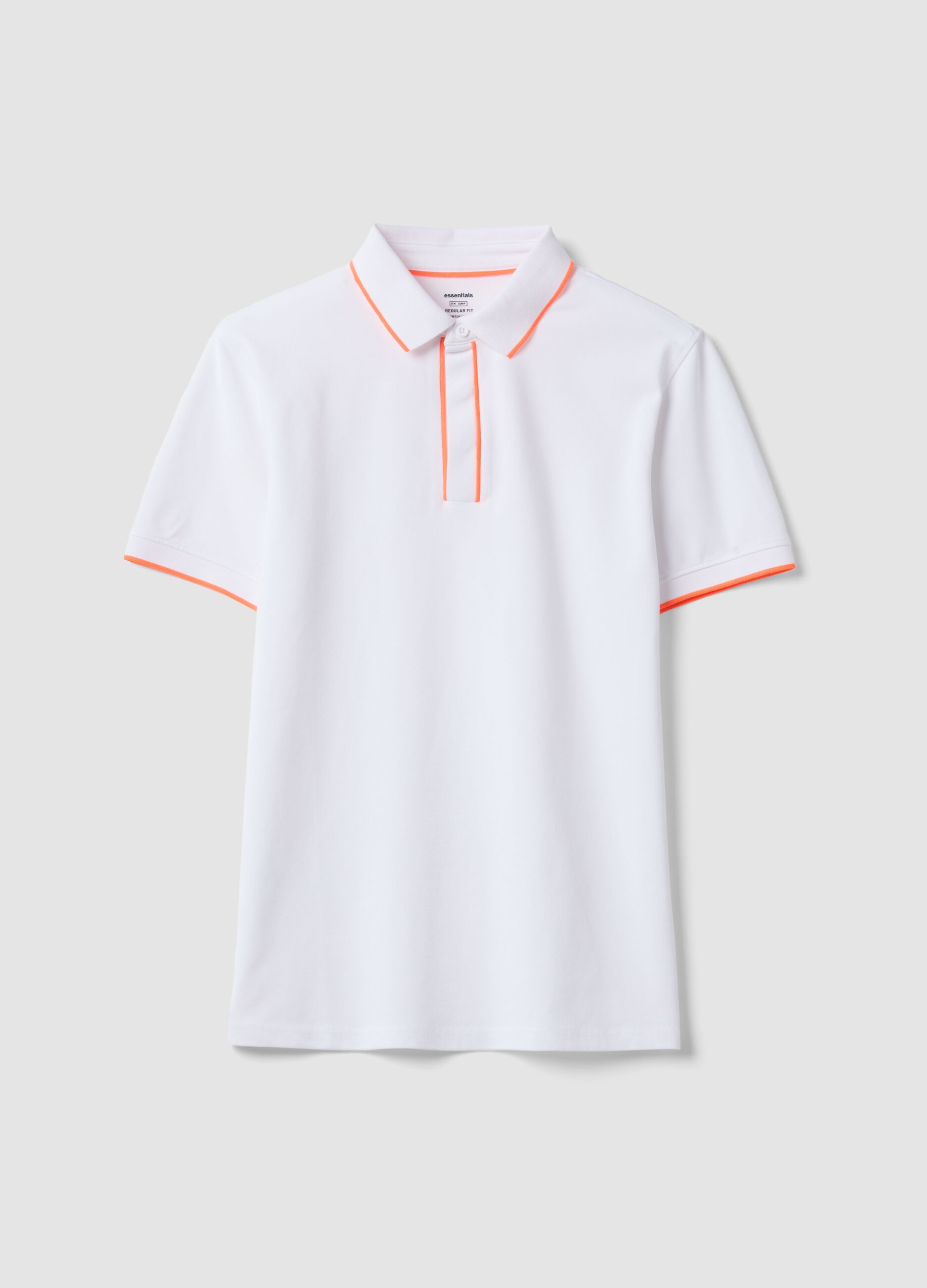 White stretch cotton polo shirt with contrast trims