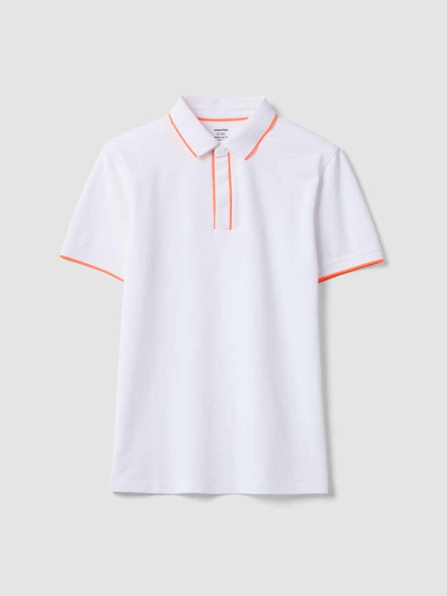 White stretch cotton polo shirt with contrast trims_0
