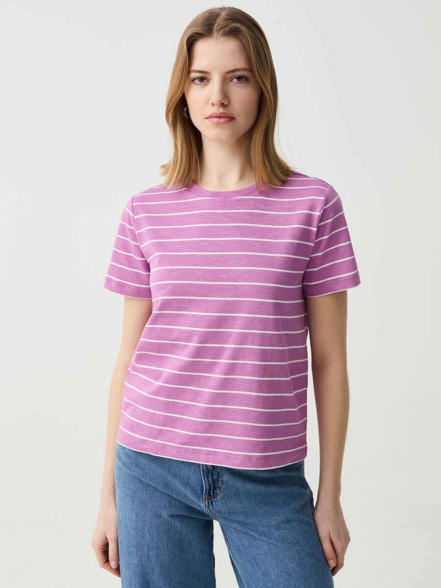 Camiseta de algodón jaspeado de rayas Essential_0