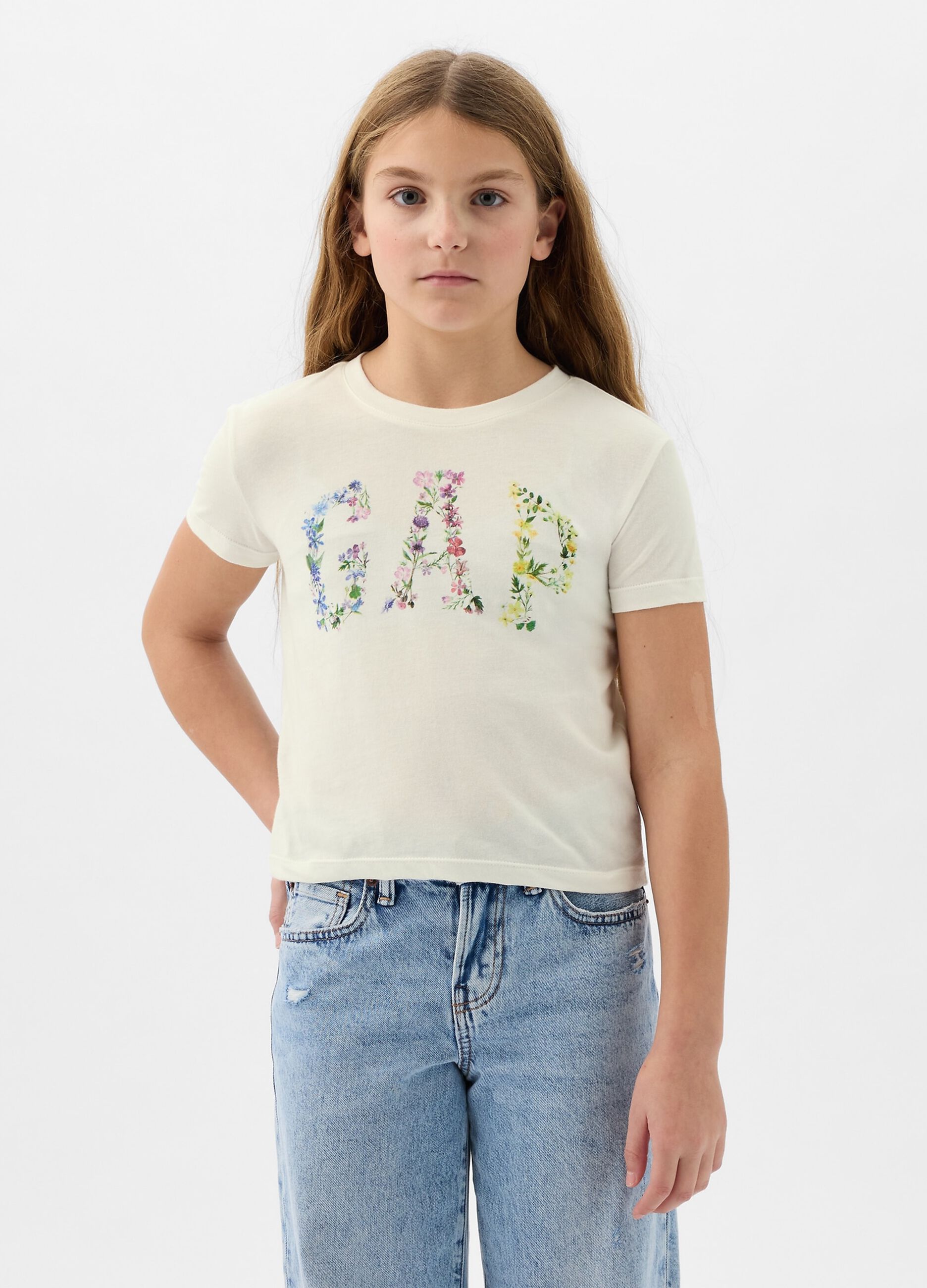 Cotton crop T-shirt with logo print