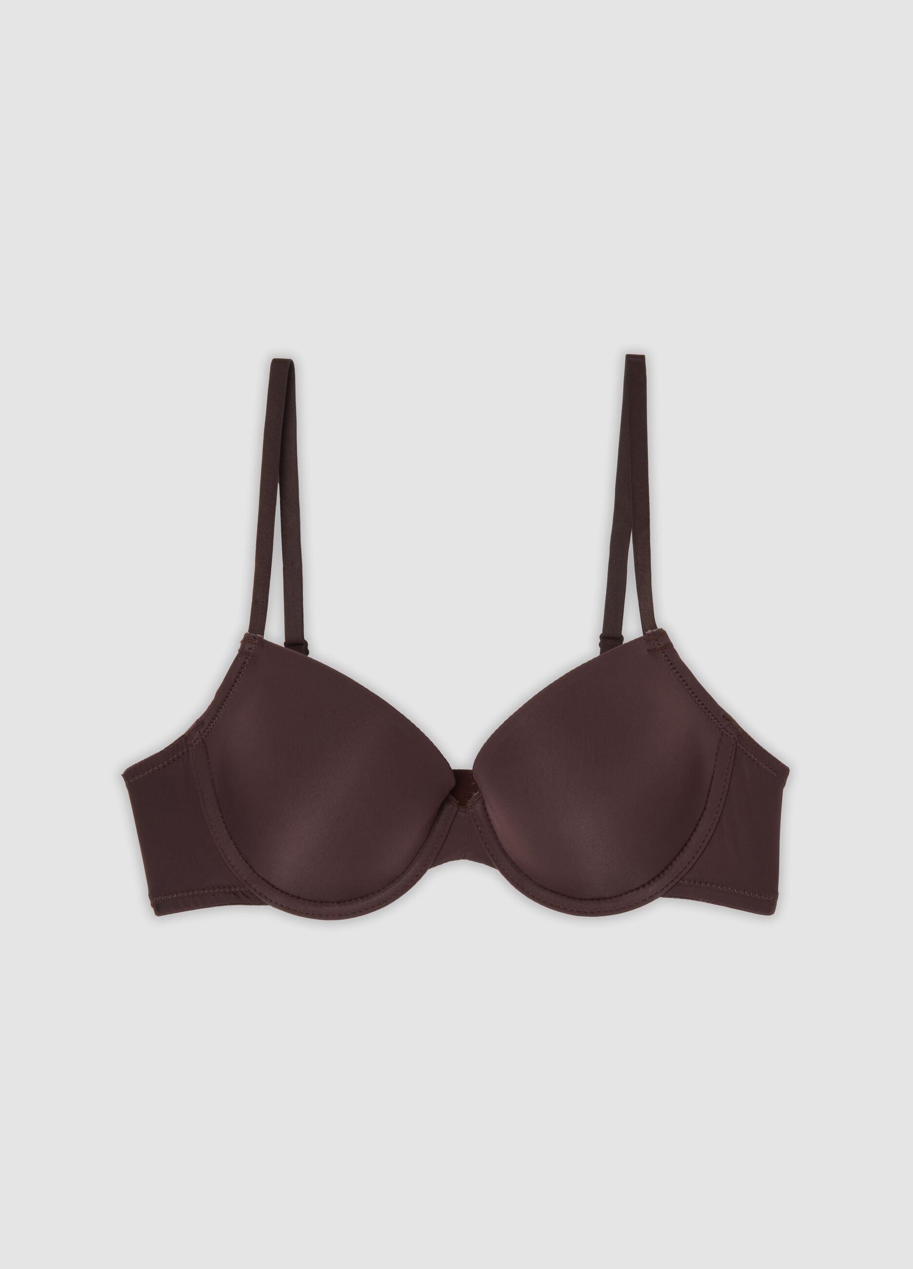 Brown padded stretch-fabric bra