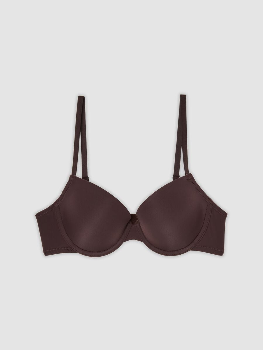 Brown padded stretch-fabric bra_0