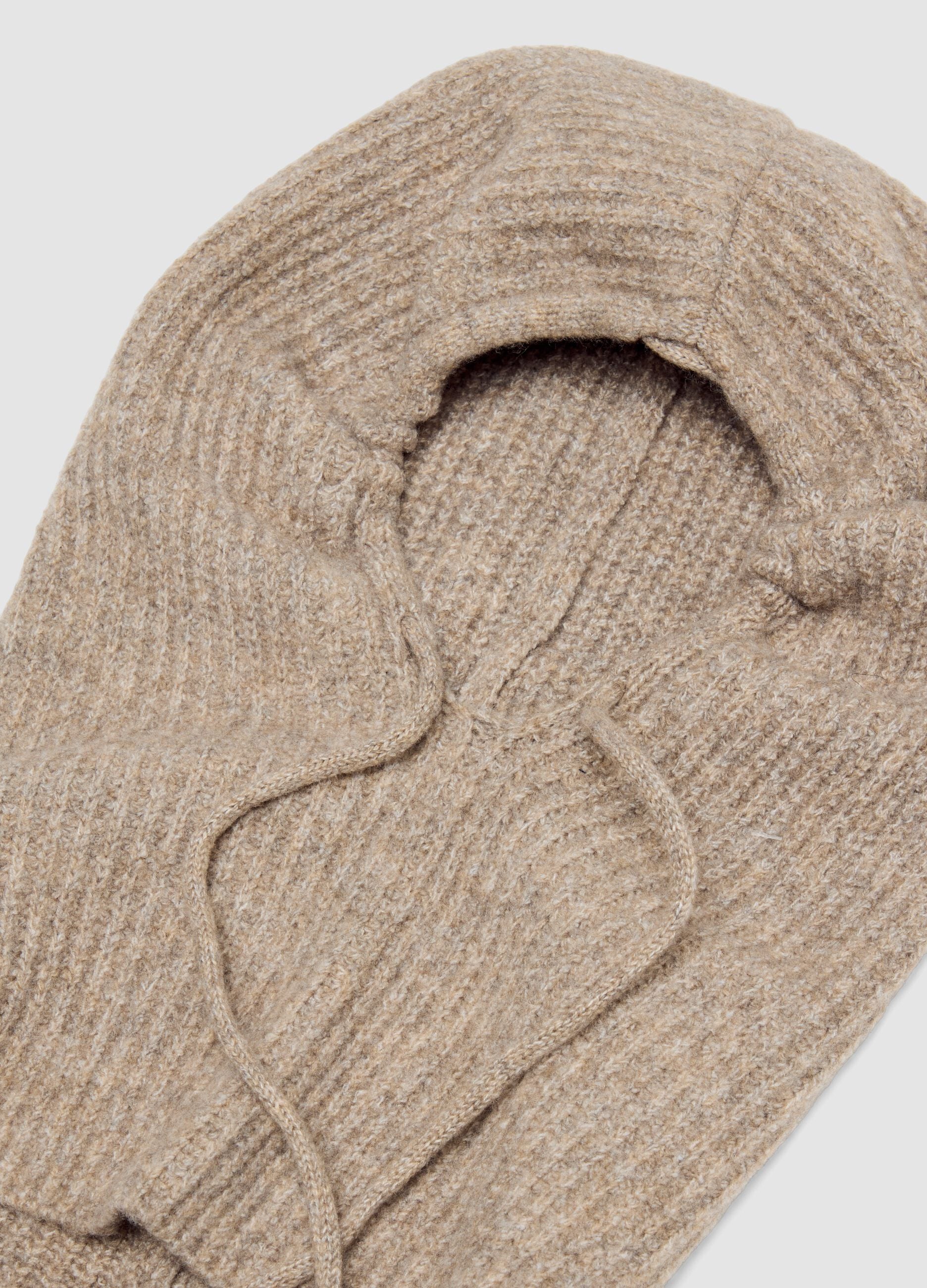 Beige stretch wool jersey-knit balaclava