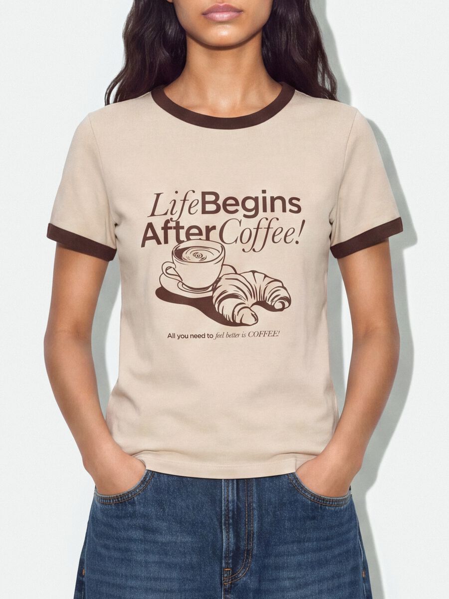 Pink cotton T-shirt with front graphic print and contrast trims_2