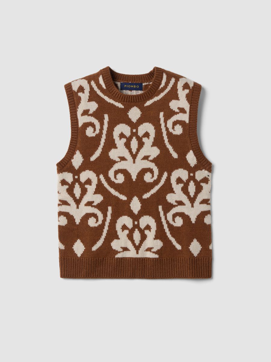 Brown and white wool-blend crew-neck gilet_0