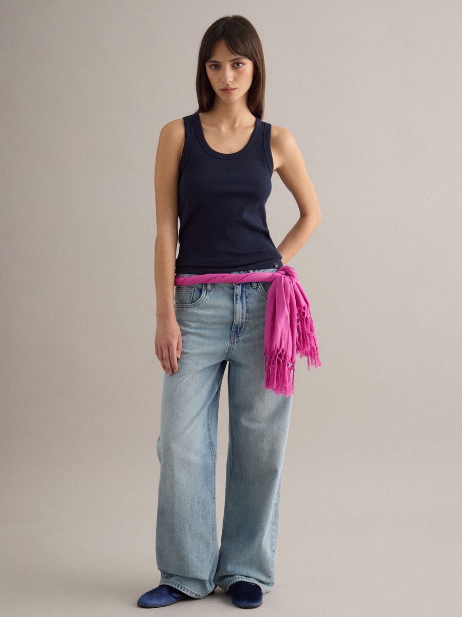 Blue regular fit stretch cotton tank top_1