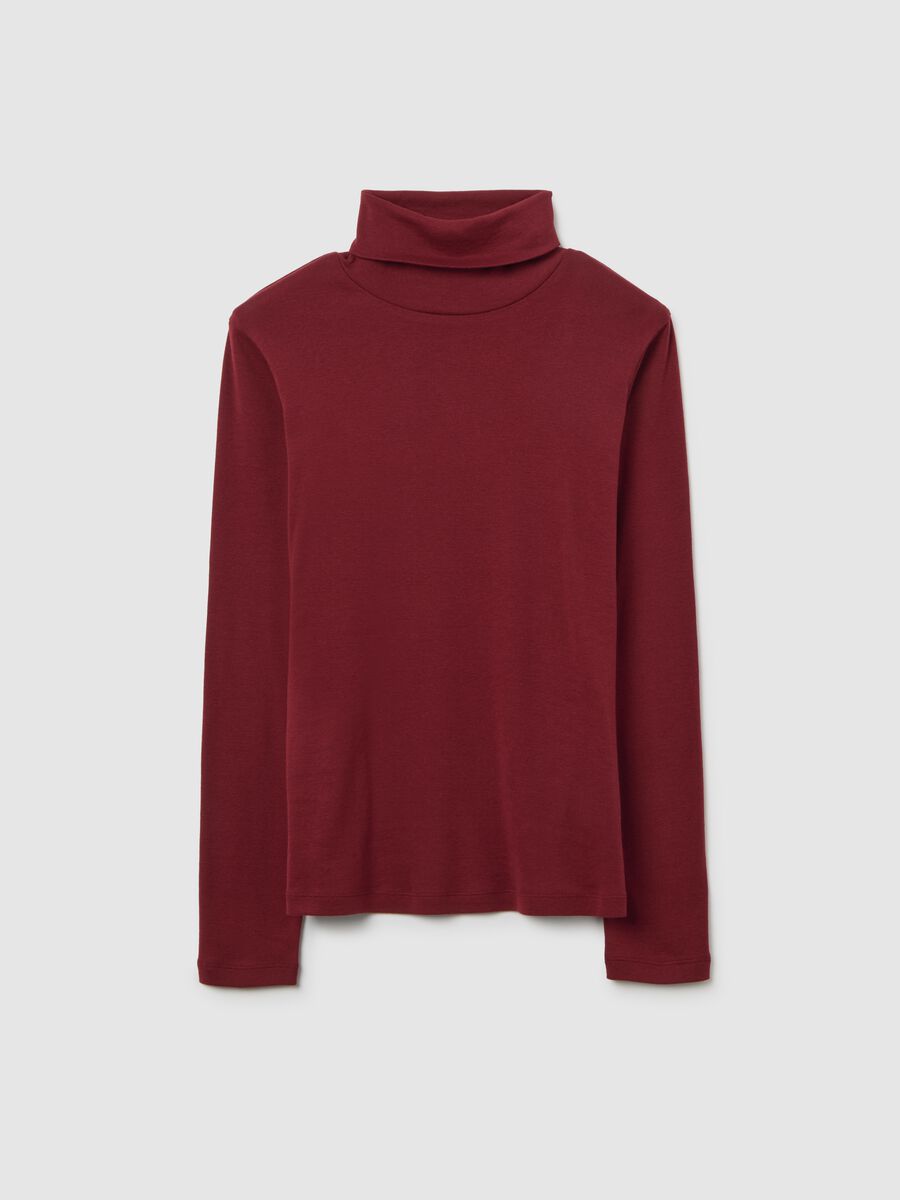 Red long sleeve turtle neck top in pure cotton regular fit_4