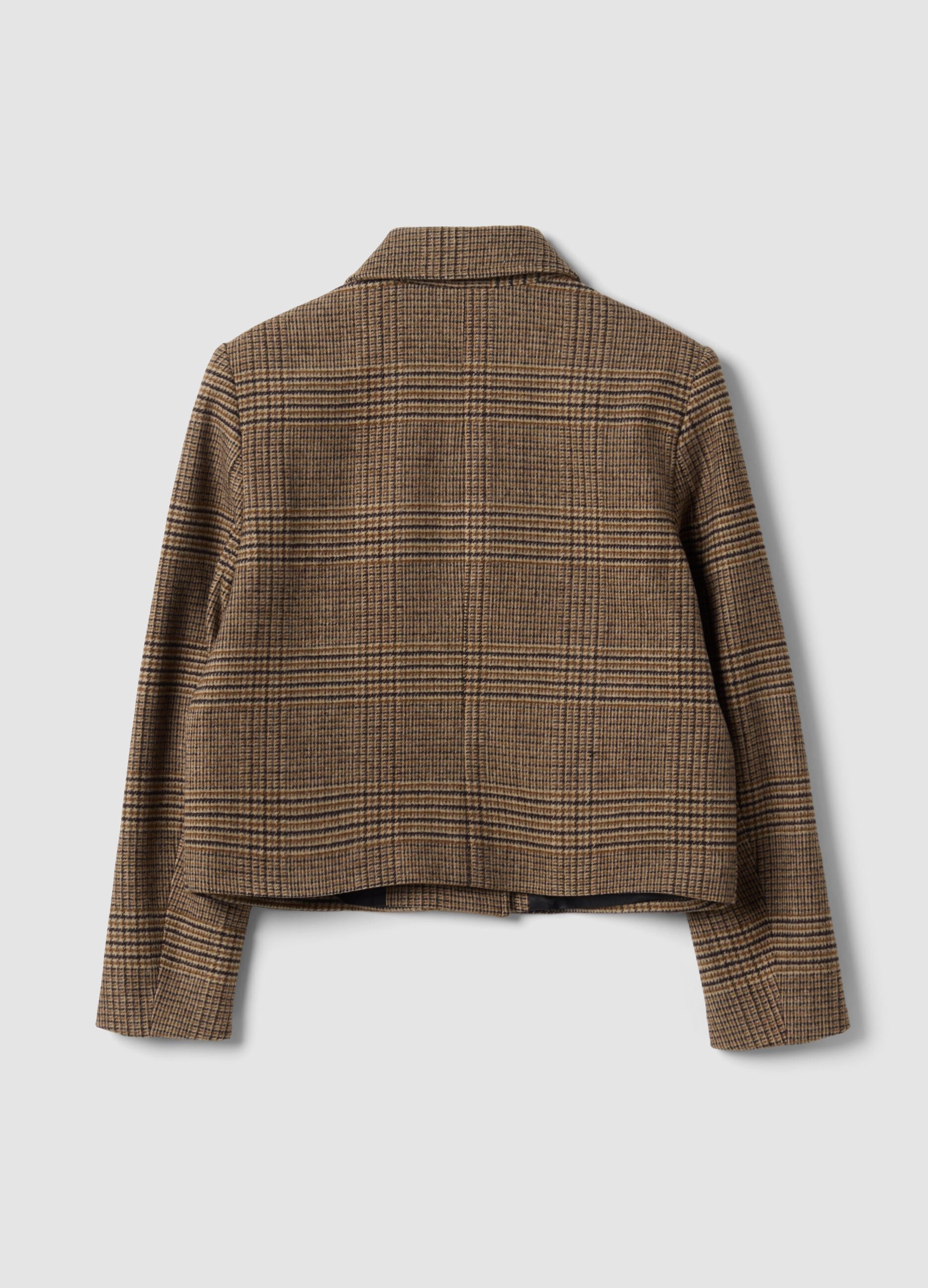 Brown checked wool-blend double-breasted shacket, oversized fit