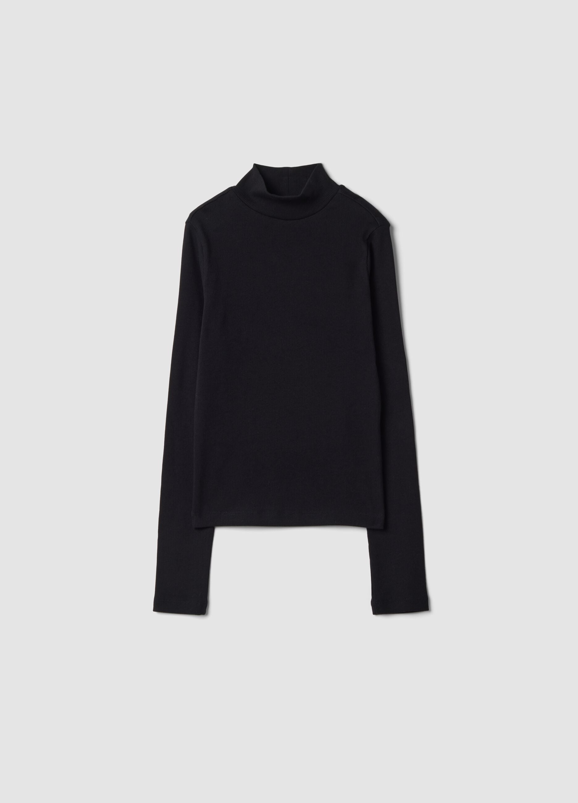 Black slim-fit ribbed stretch organic cotton T-shirt