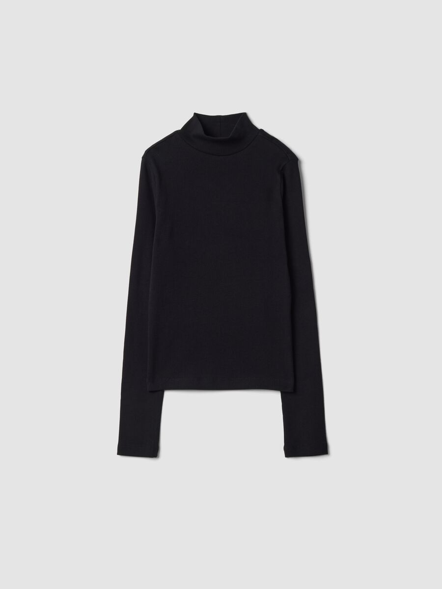 Black slim-fit ribbed stretch organic cotton T-shirt_0