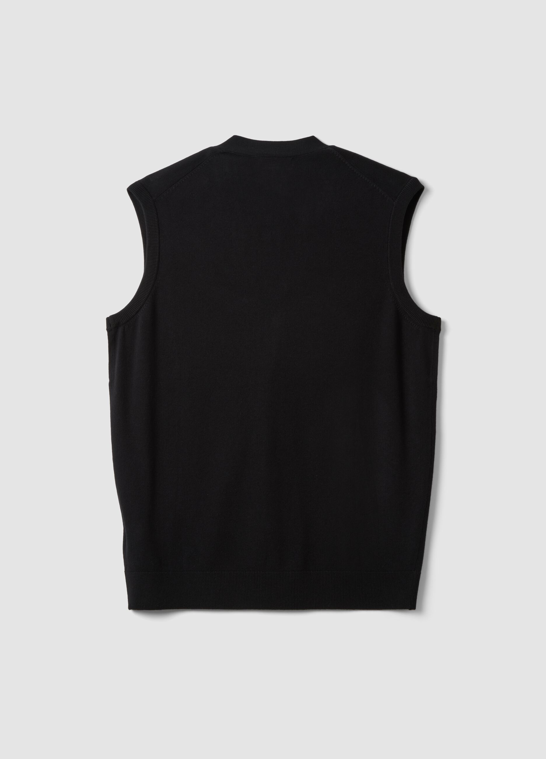 Schwarze Weste aus Viskosemix mit tiefem V-Ausschnitt, Regular Fit