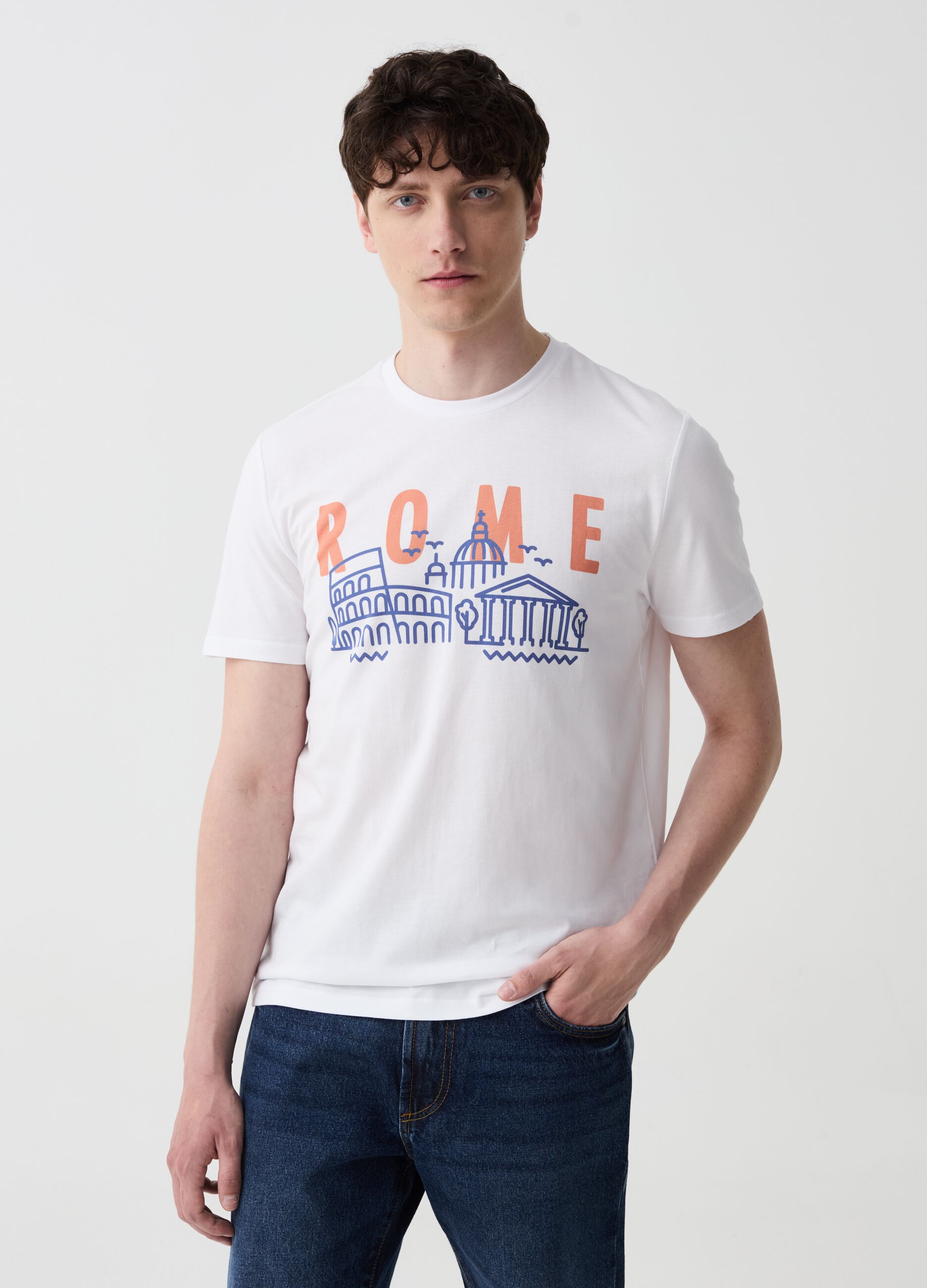 Cotton T-shirt with Rome print