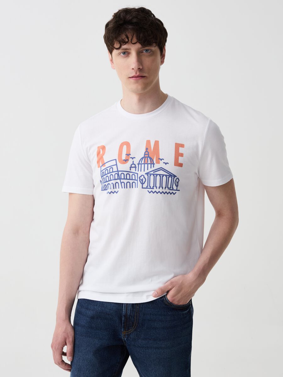 Cotton T-shirt with Rome print_0
