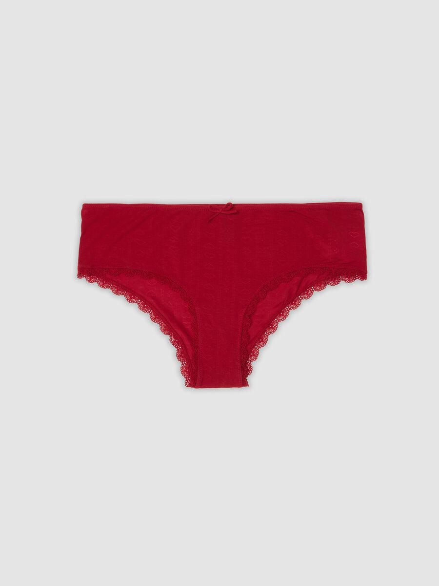 Red stretch modal hipster briefs with lace_0