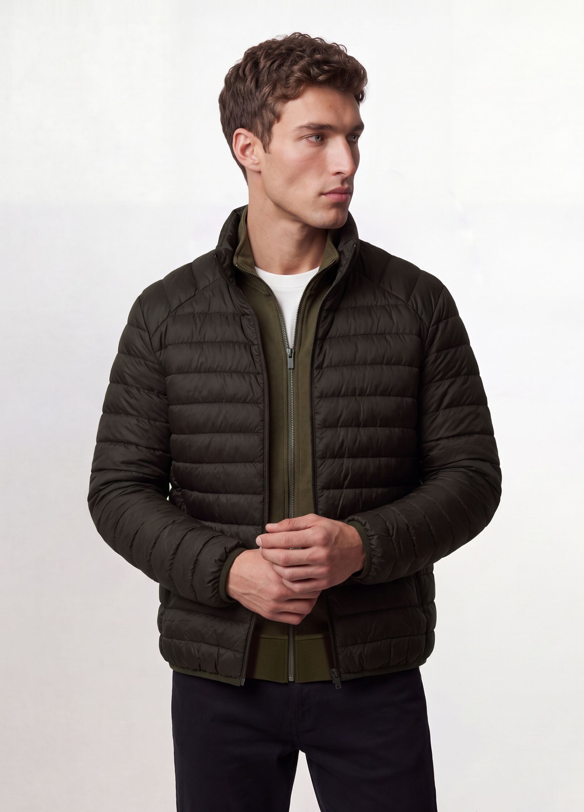 Ultralight Steppjacke in Braun, Regular Fit mit Rei&szlig;verschluss