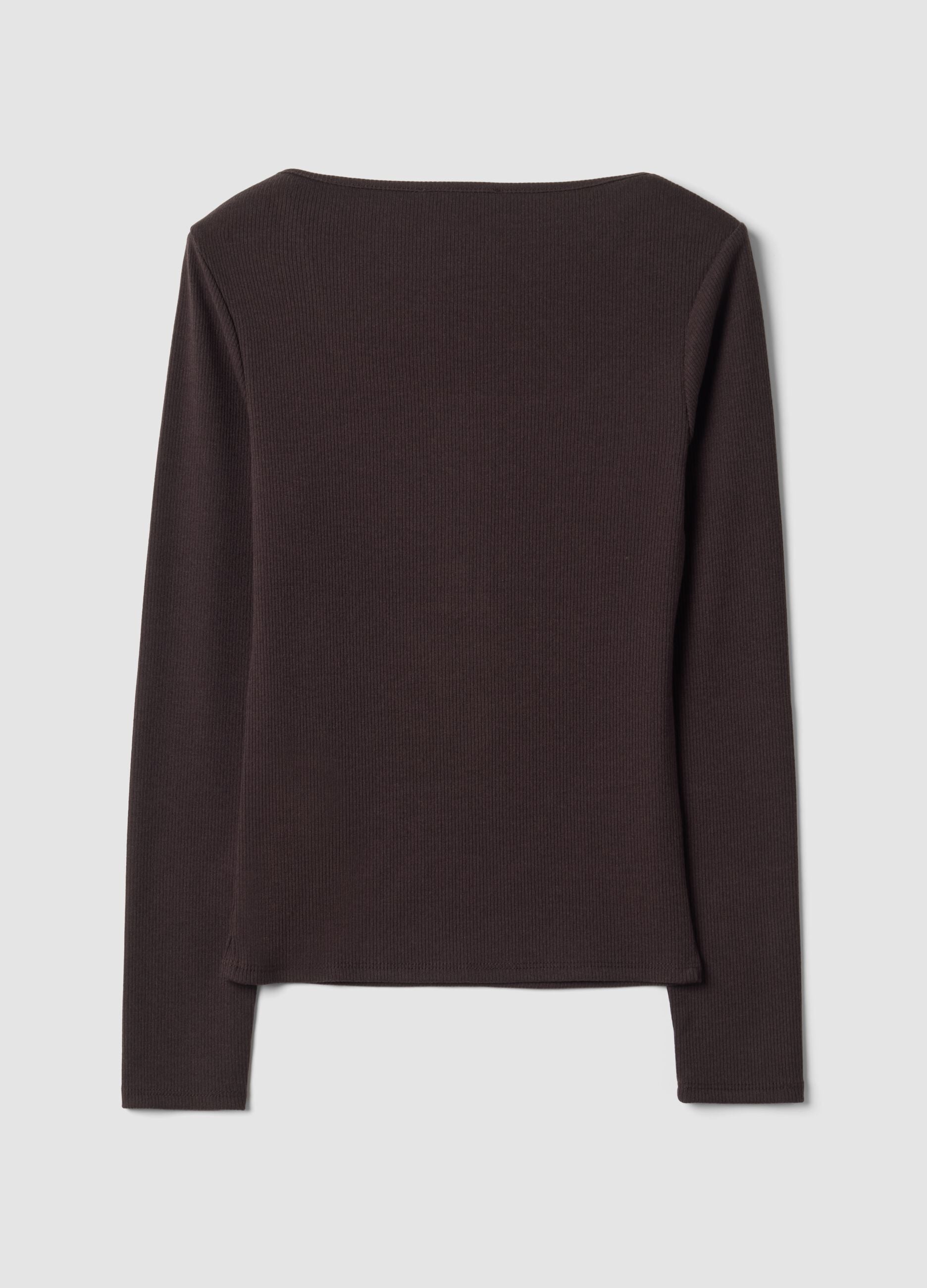 T-shirt marrone in viscosa elasticizzata con girocollo