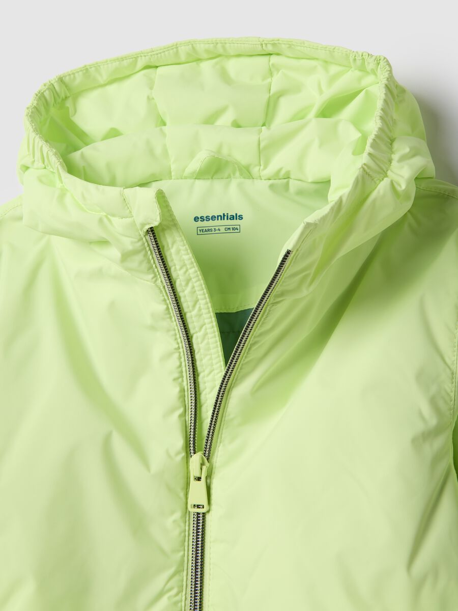 Green fabric regular fit jacket for children with hood_2