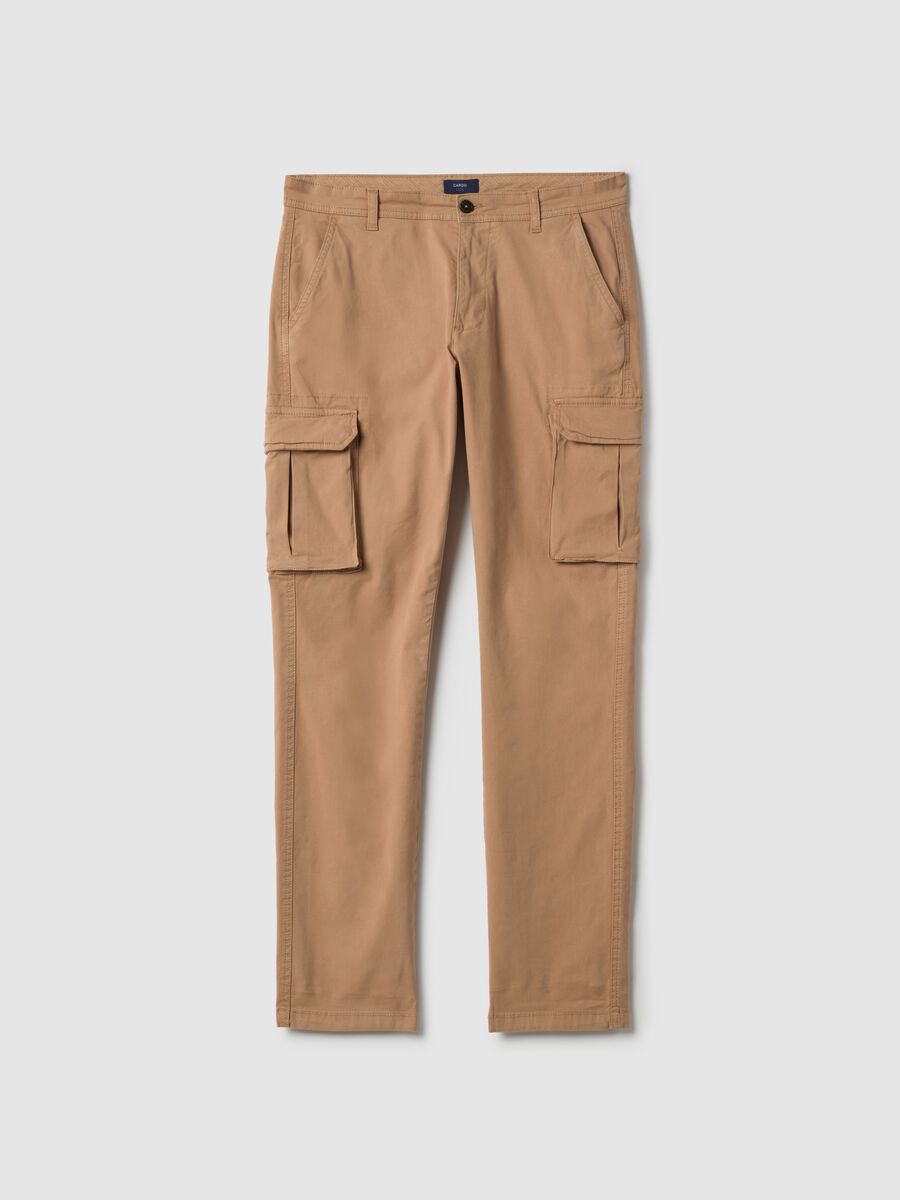 Beige stretch cotton slim fit cargo trousers_5