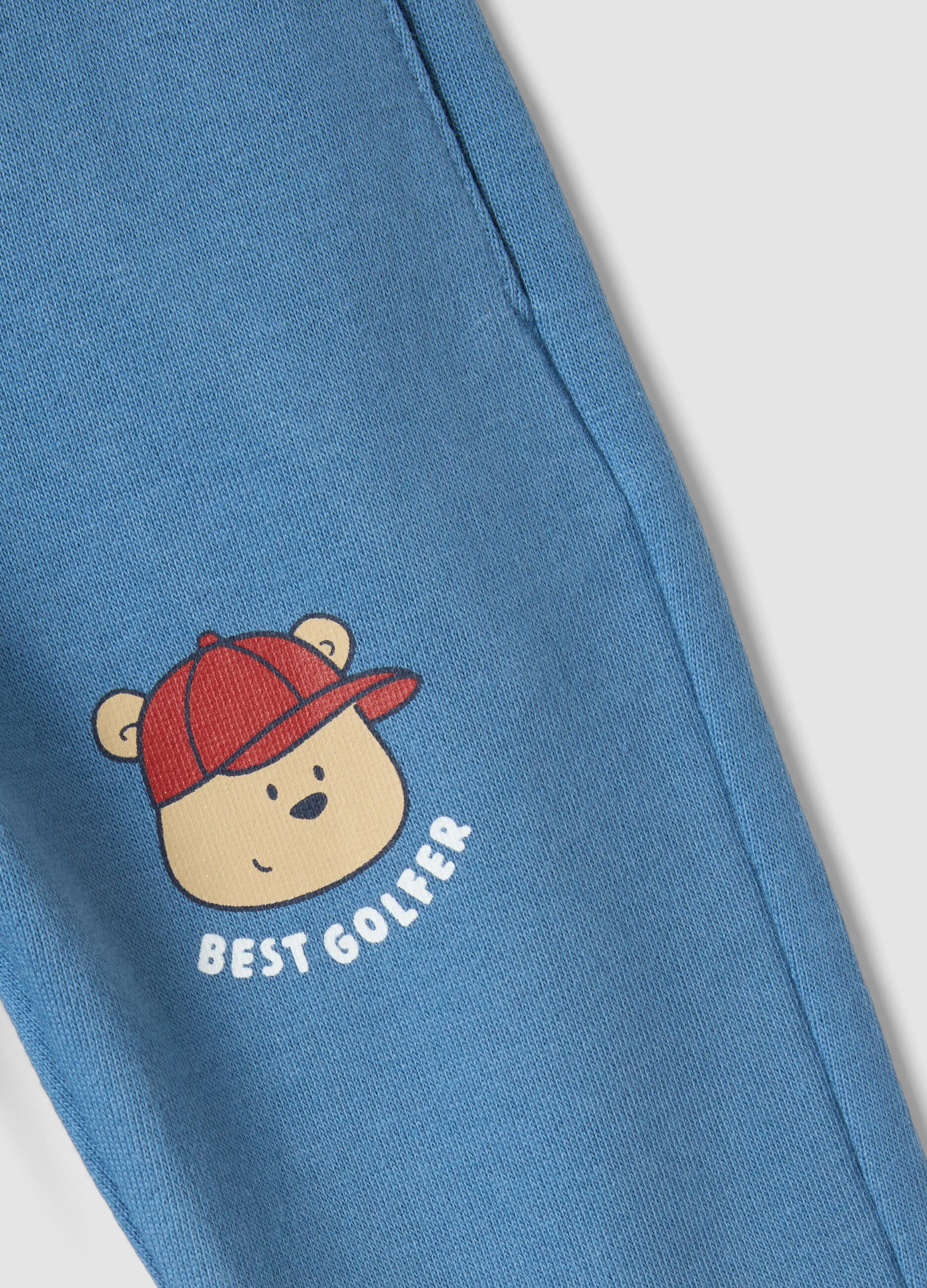 Blue pure cotton jogger trousers with teddy bear print