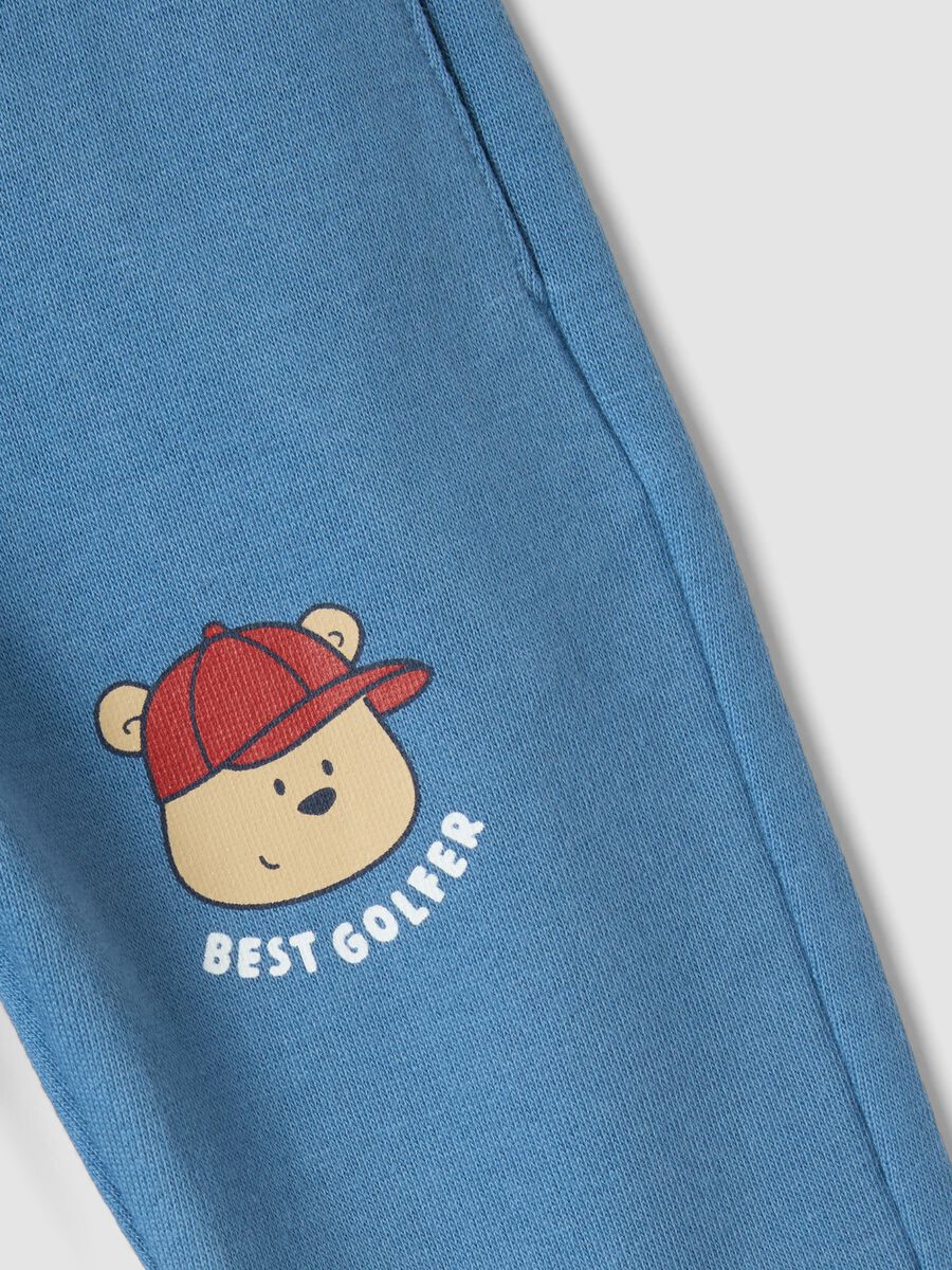 Blue pure cotton jogger trousers with teddy bear print_2