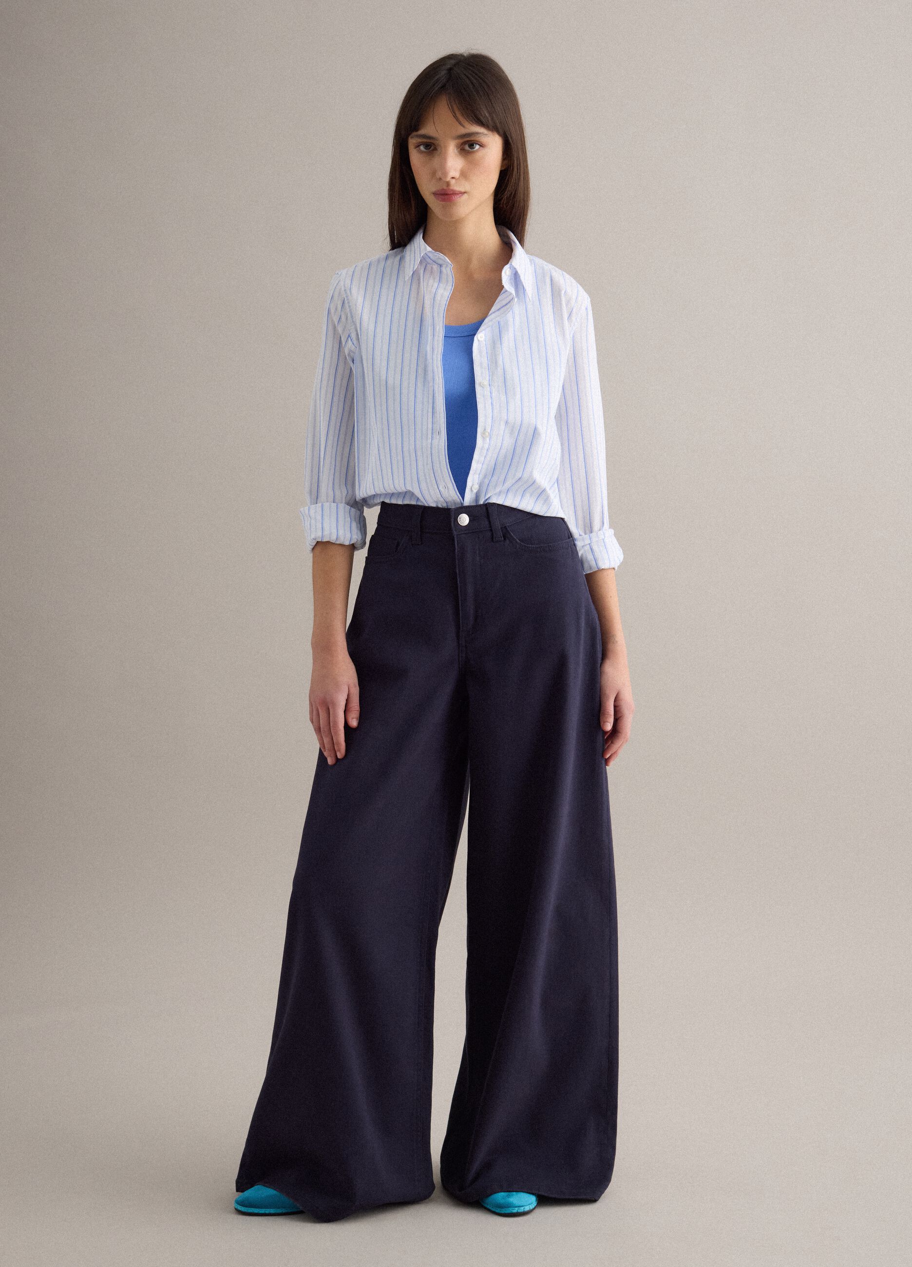 Blue Flare Stretch Cotton Trousers
