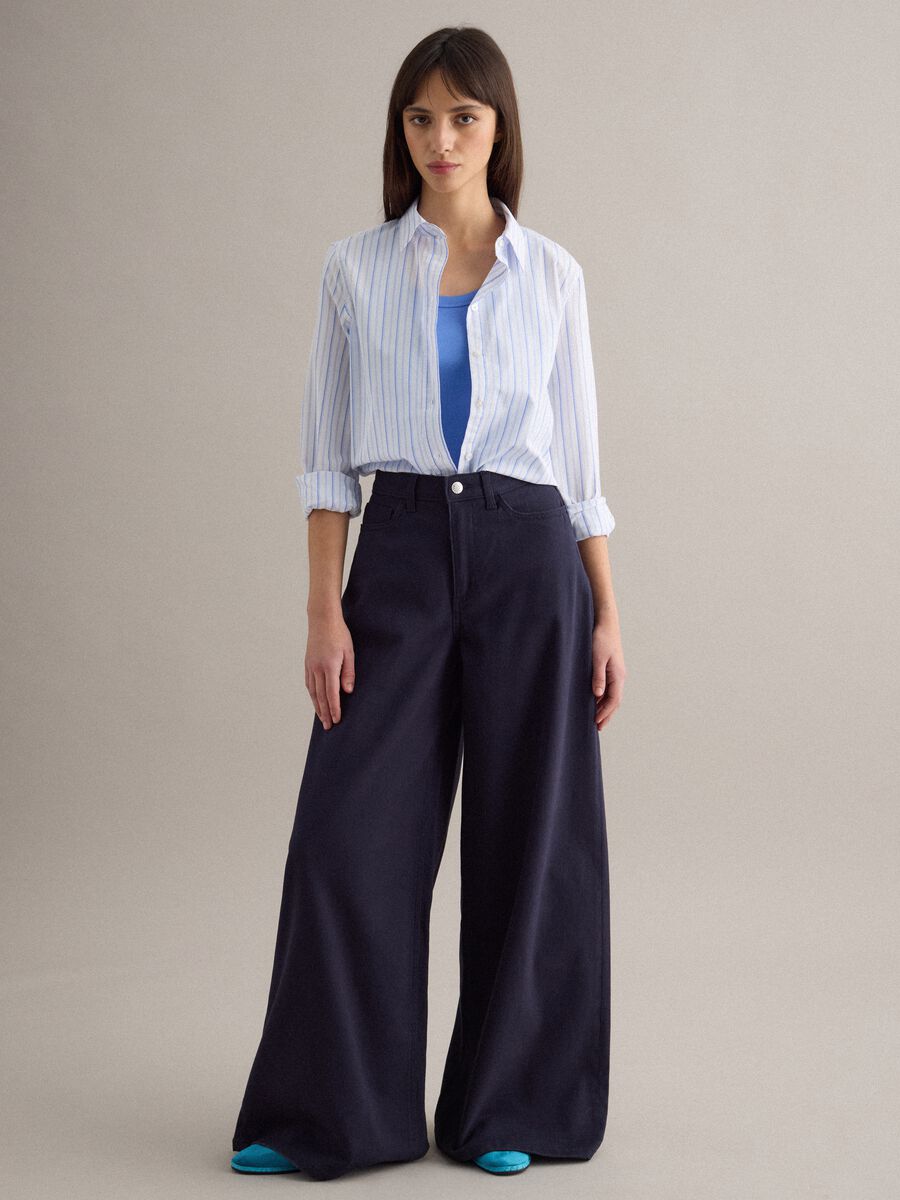 Blue Flare Stretch Cotton Trousers_0