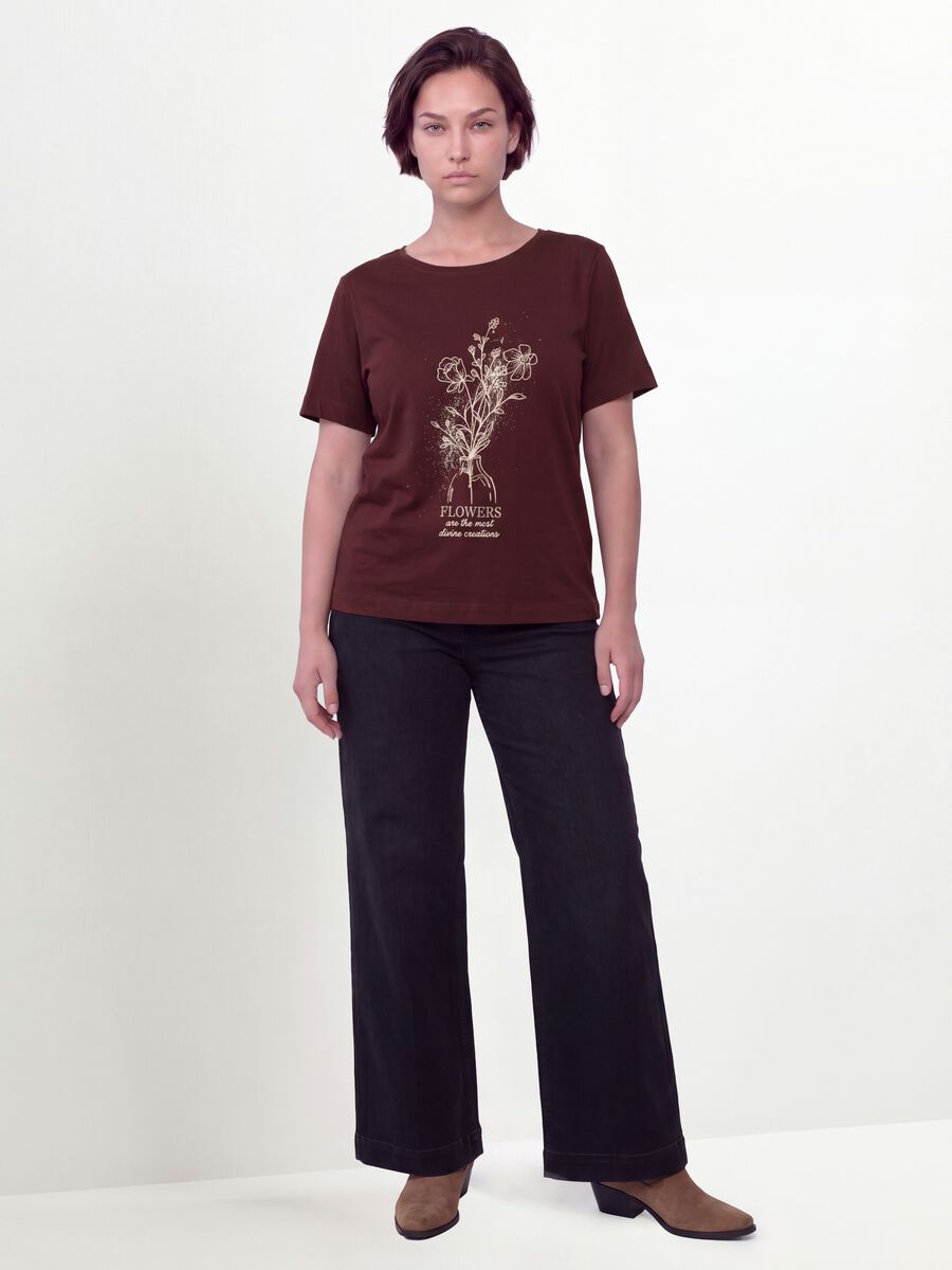 Red pure cotton T-shirt with floral print, regular fit_2