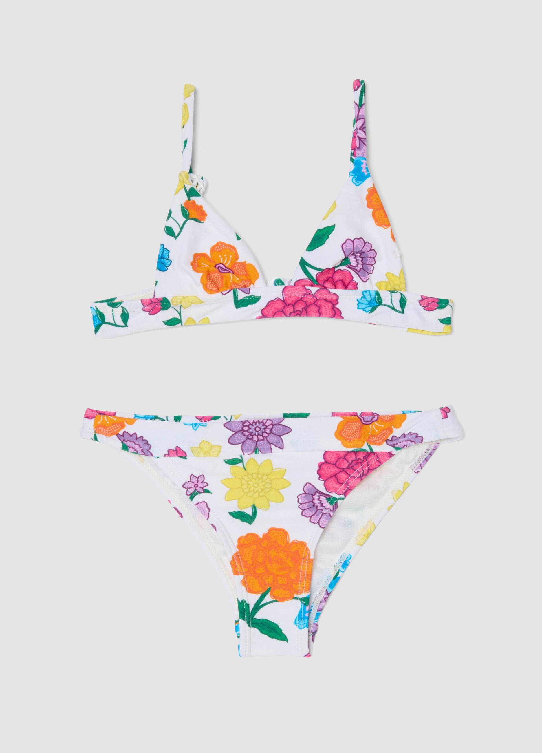 White floral stretch-fabric bikini