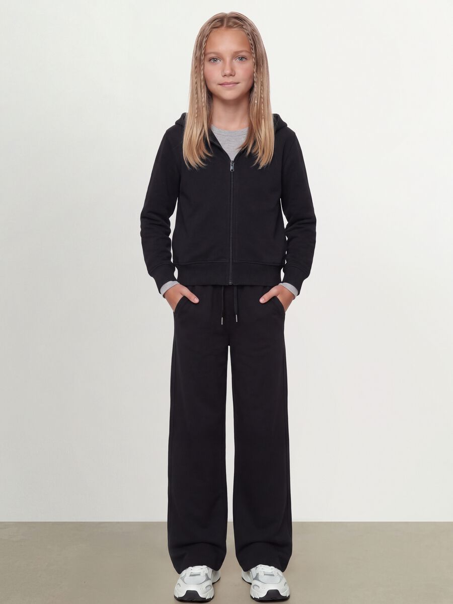 Black hooded sweatshirt in pure organic cotton with star for girls_3